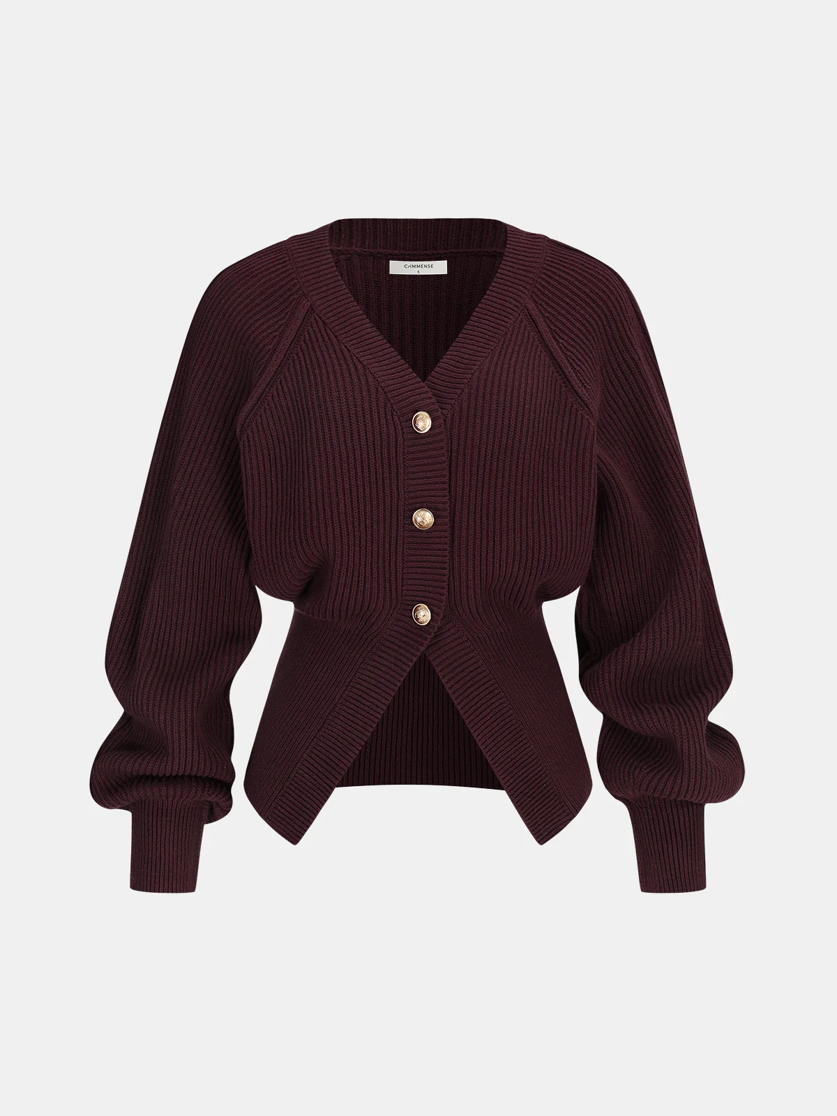 Metal Button Cinched Waist Knit Cardigan - Wholesalesil