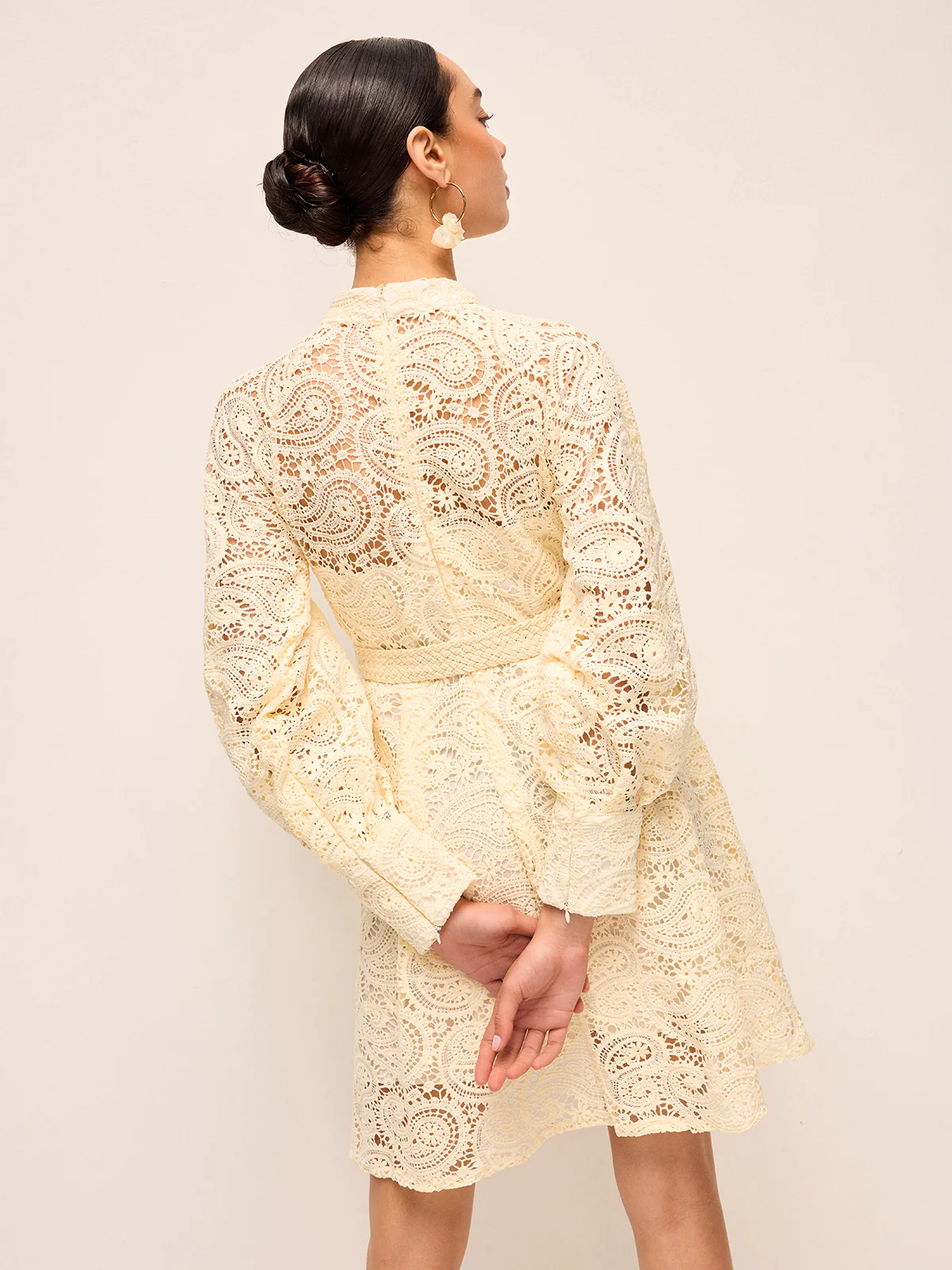 Semi-Sheer Lace Belted Dress - Wholesalesil