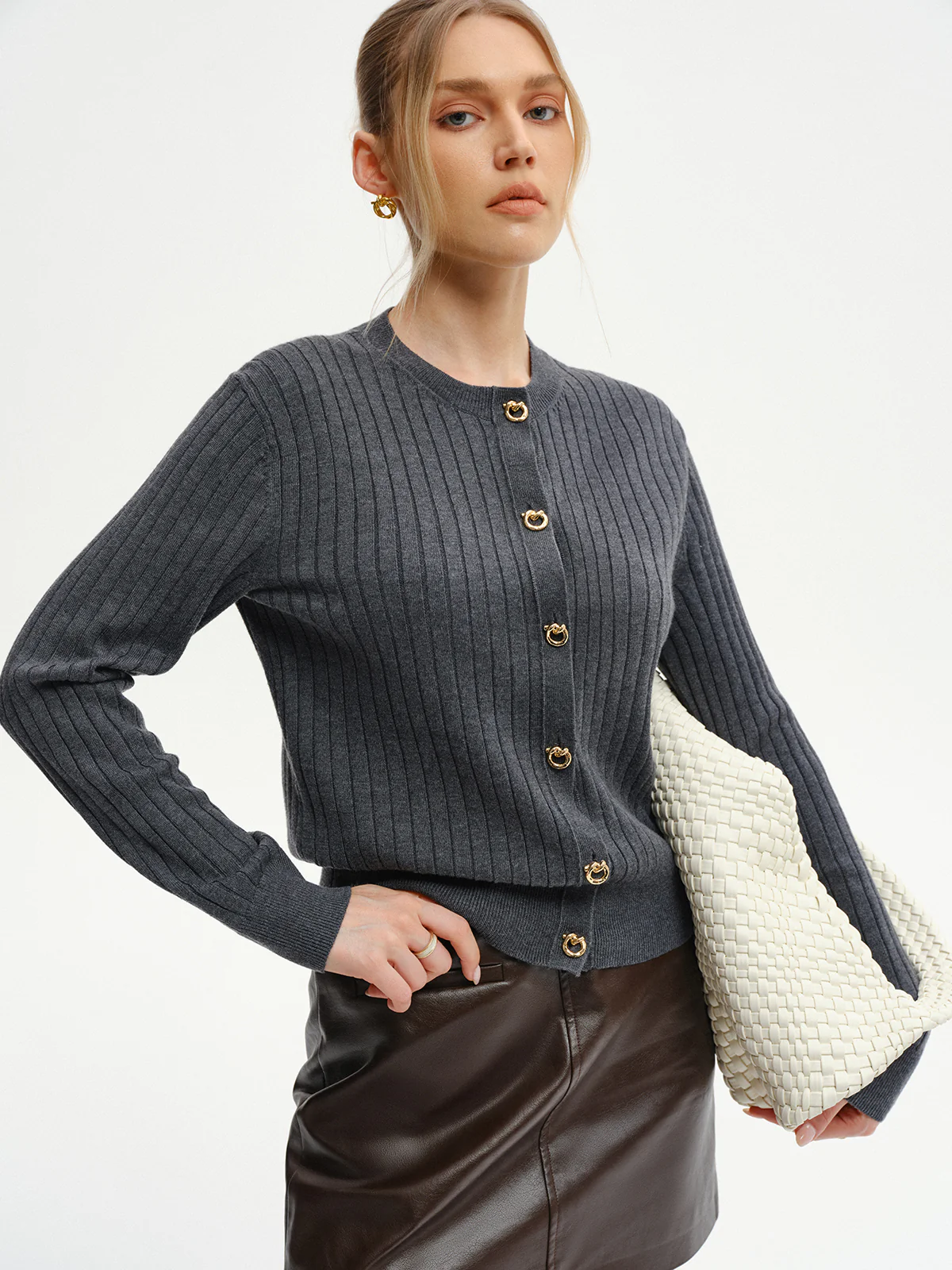 Wool-Blend Ribbed Knit Cardigan - Wholesalesil