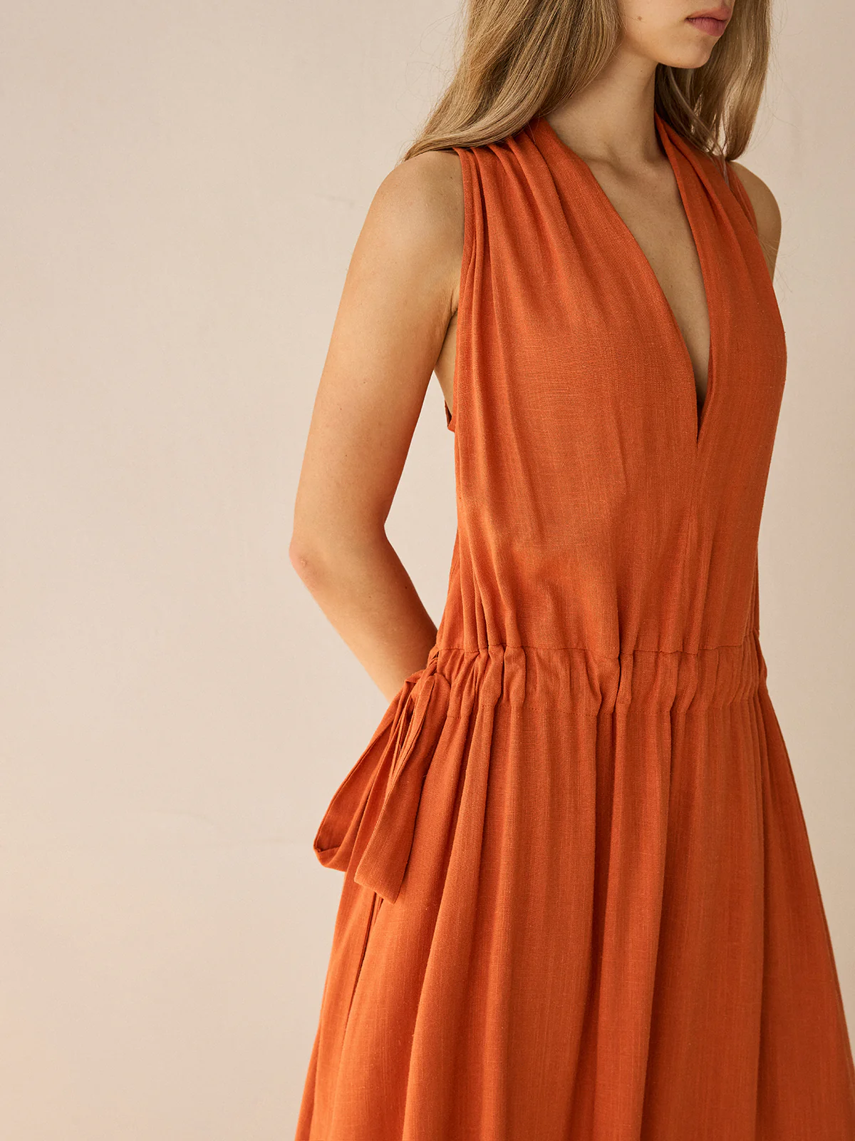 Cotton & Linen Halter Maxi Dress - Wholesalesil