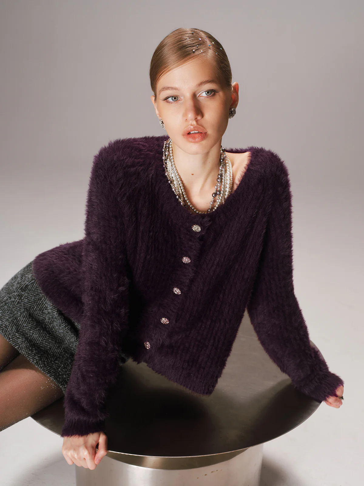 Button-Front Fuzzy Knit Cardigan - Wholesalesil