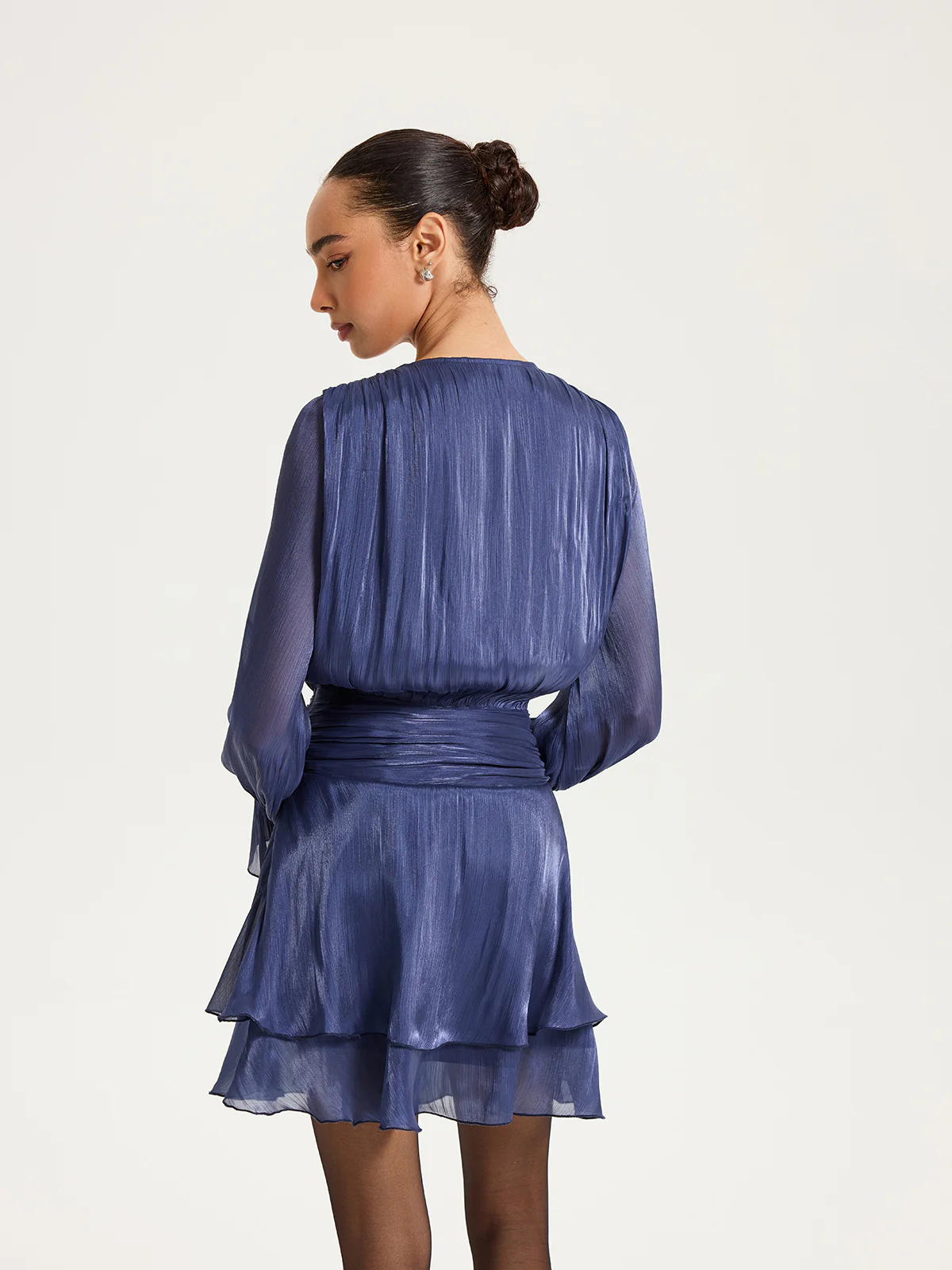 Ruched Waist Ruffle Mini Dress - Wholesalesil