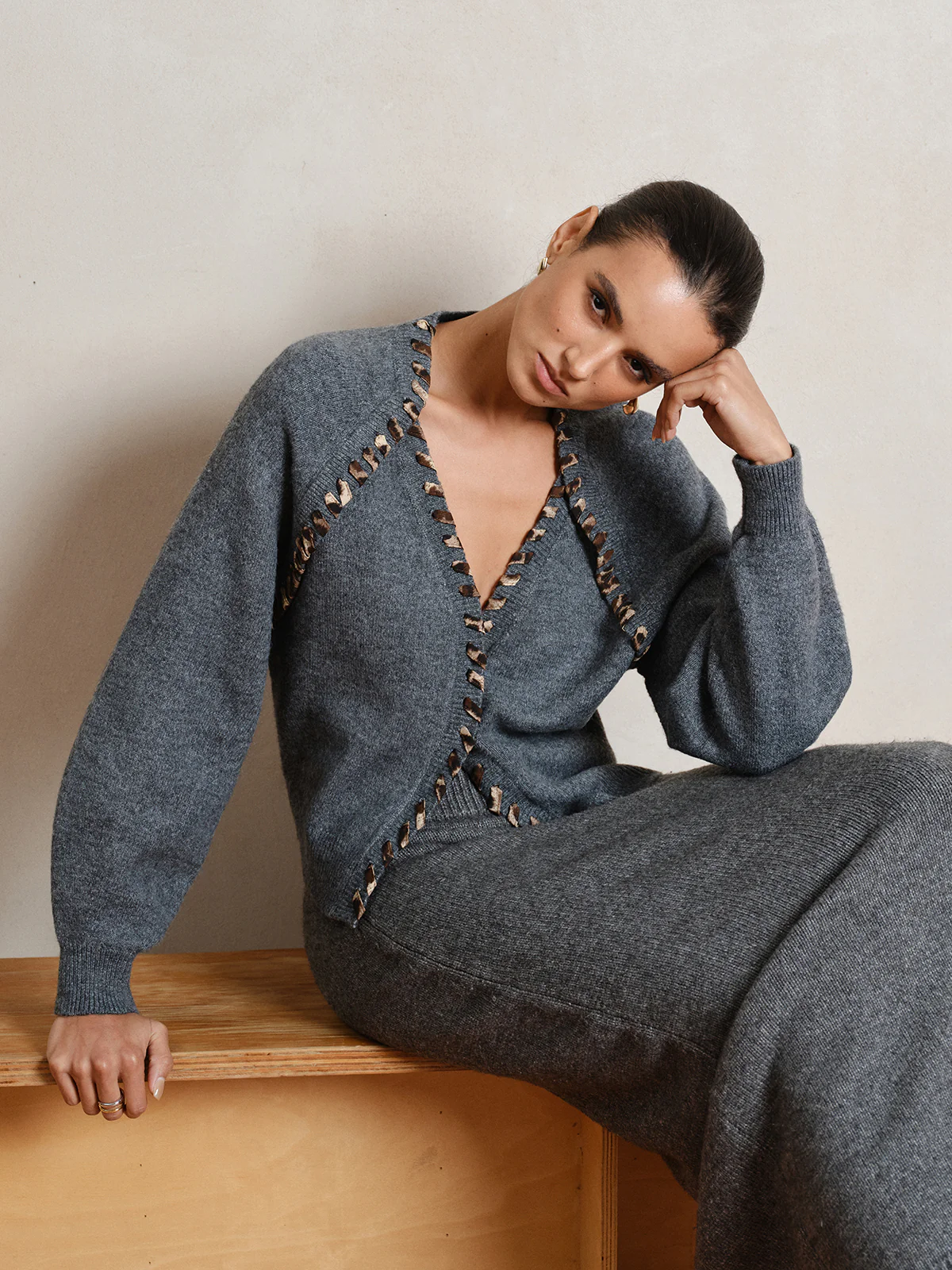 Lace-Up Trim V-Neck Cardigan - Wholesalesil