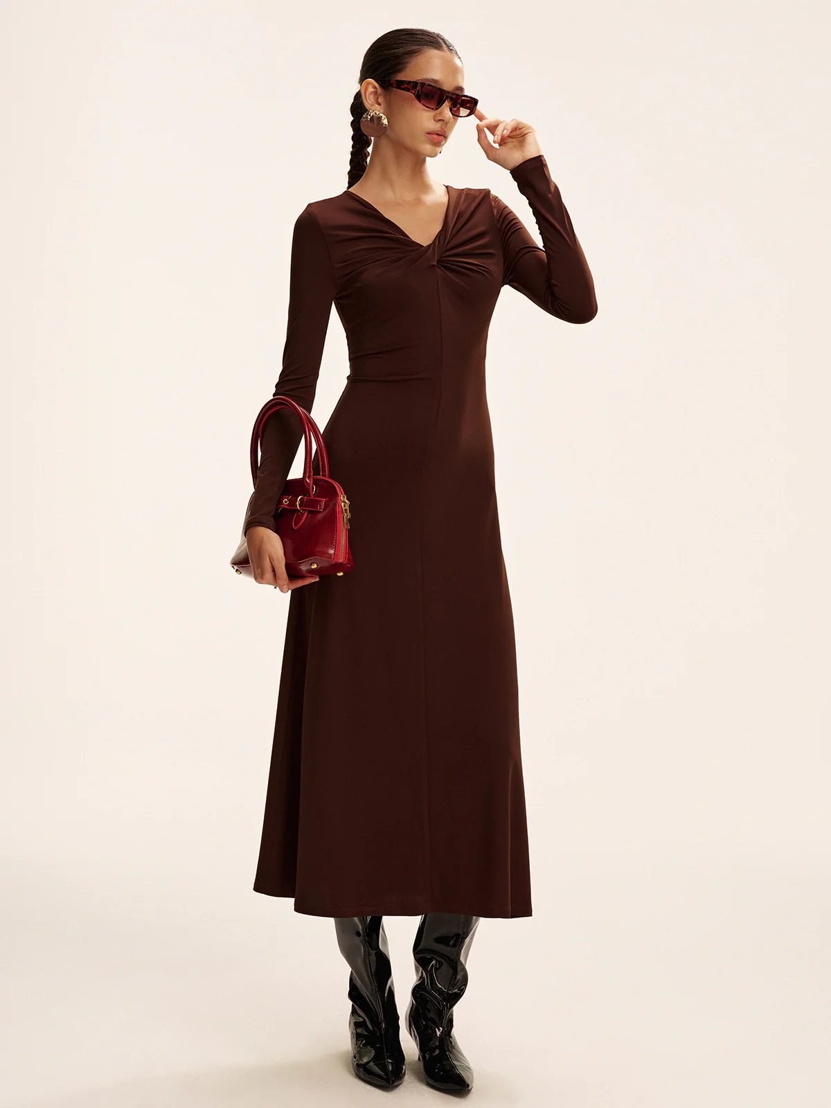 Twist Long Sleeve Maxi Dress - Wholesalesil