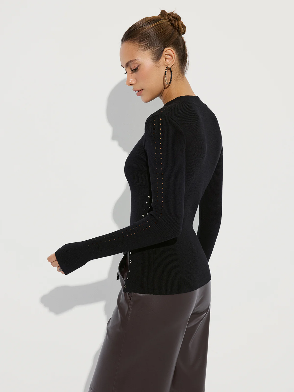 Studded Side Slit Knit Sweater - Wholesalesil