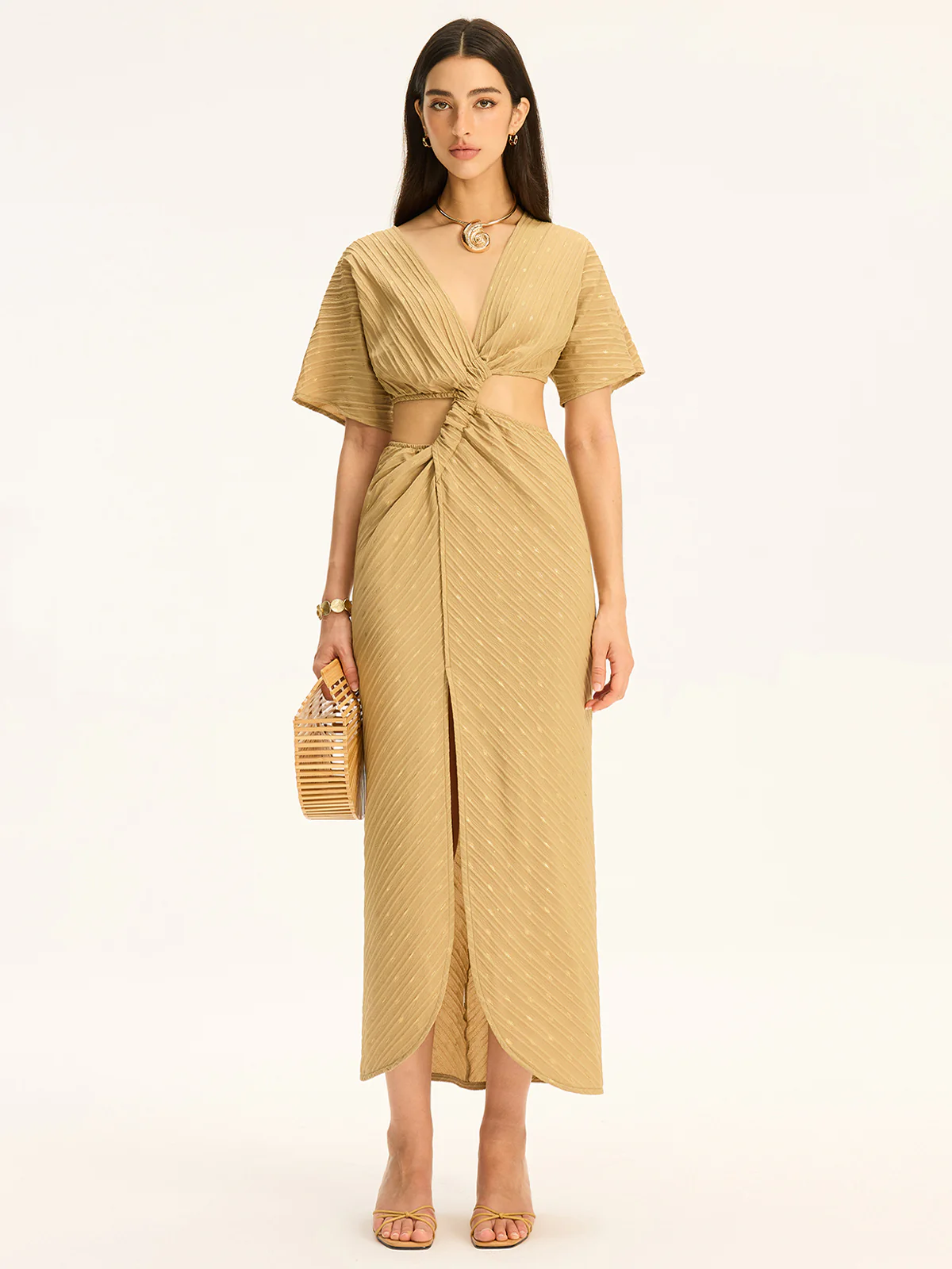 Cut-Out Twist Slit Maxi Dress - Wholesalesil