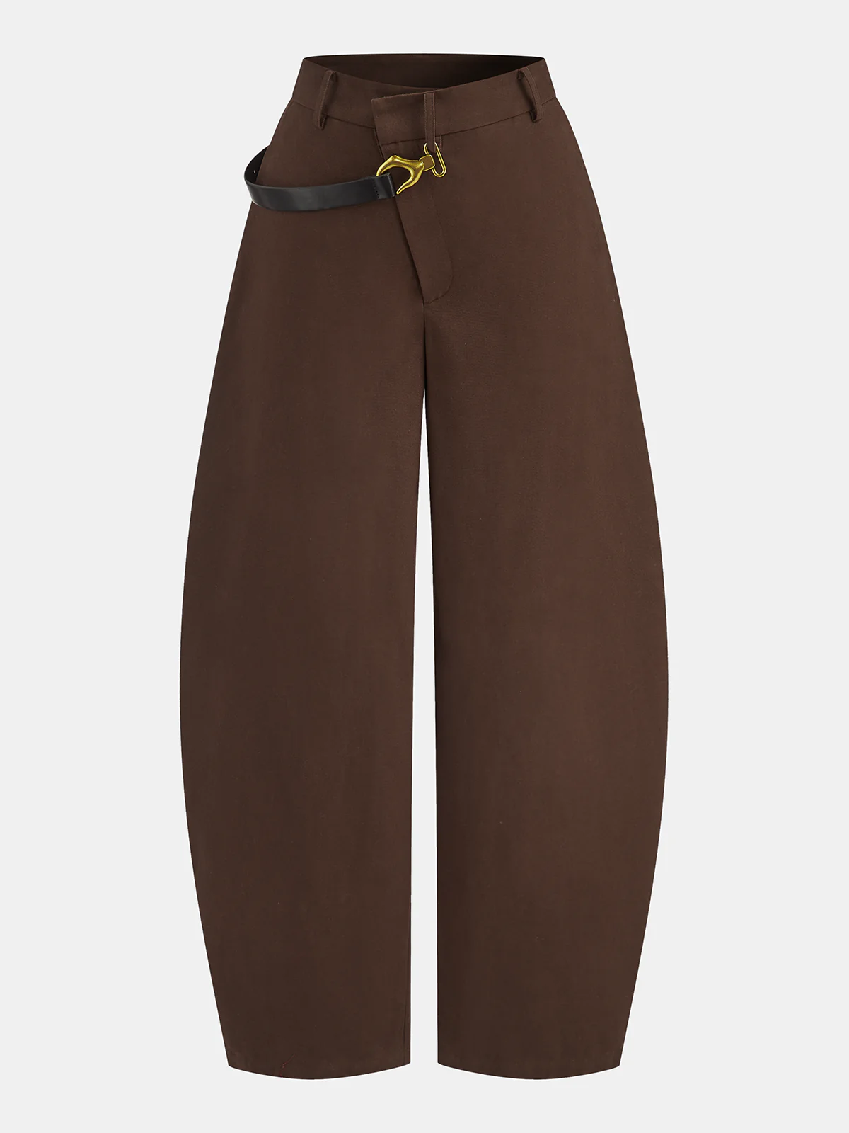 Asymmetric Belted Curved-Leg Pants - Wholesalesil