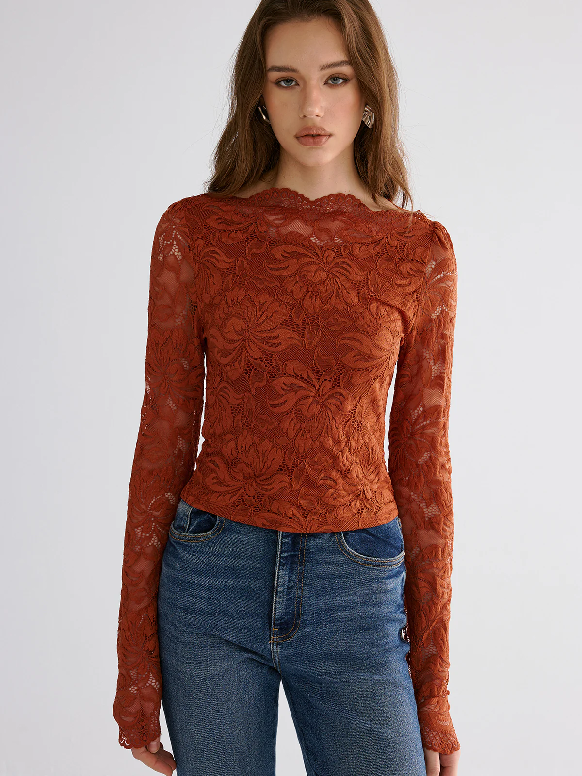 Flower Embroidered Cropped Lace Top - Wholesalesil