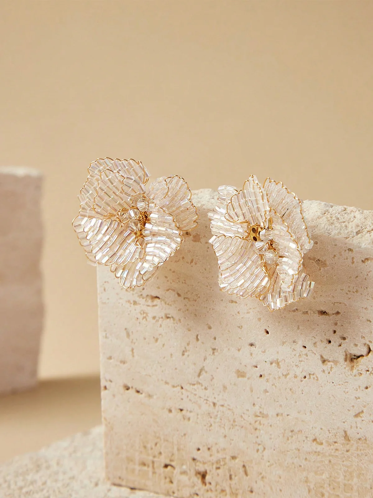 Beaded Flower-Shaped Statement Earrings - Wholesalesil