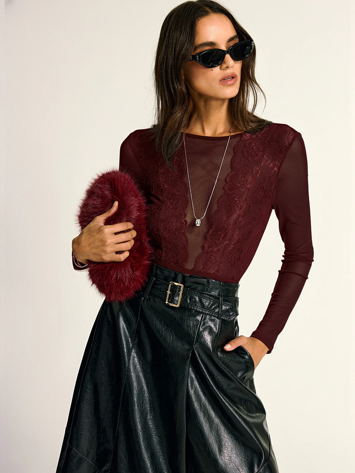 Long Sleeve Sheer Lace Mesh Bodysuit - Wholesalesil