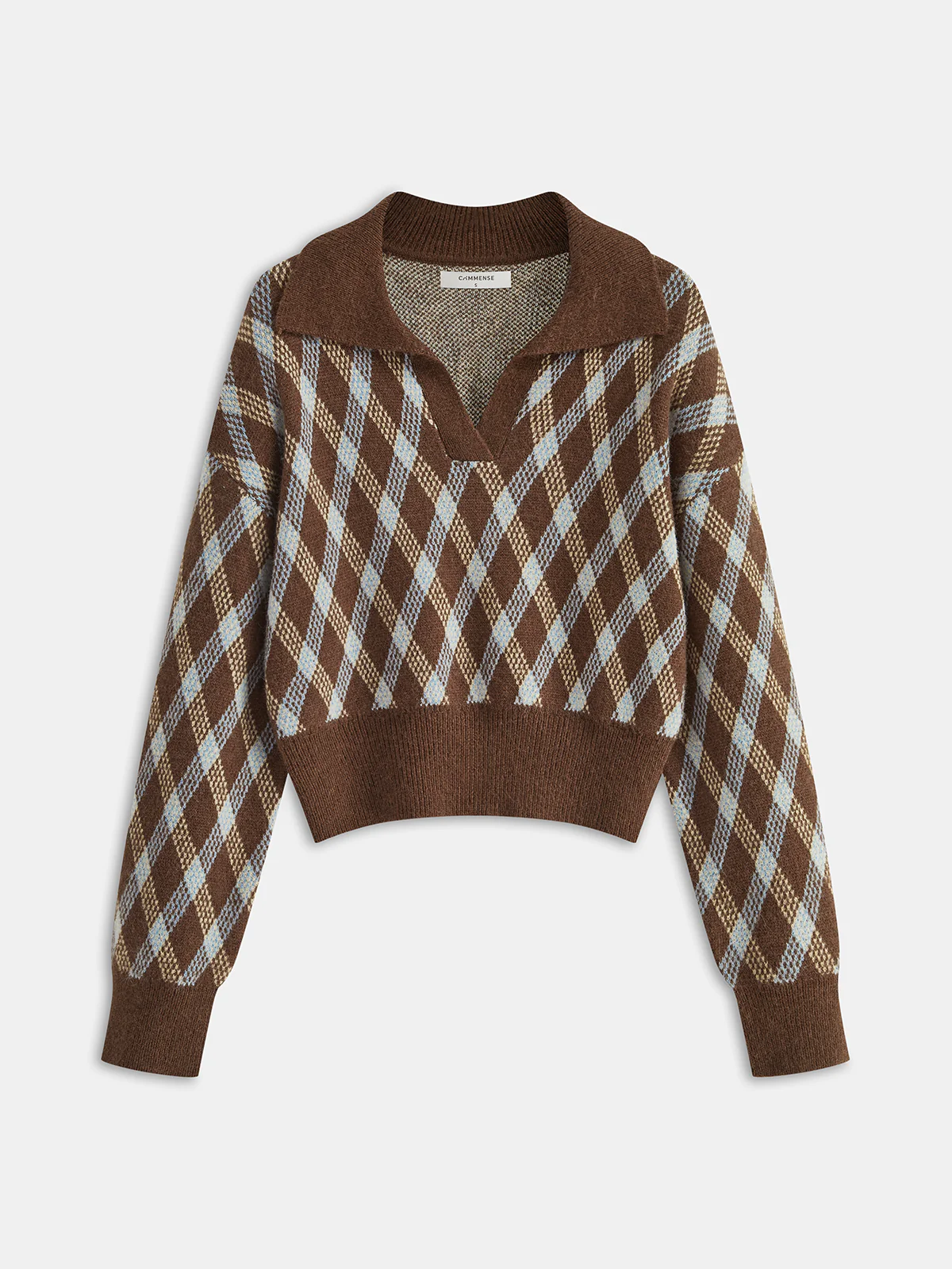 Argyle Patterned Collared Knit Sweater - Wholesalesil