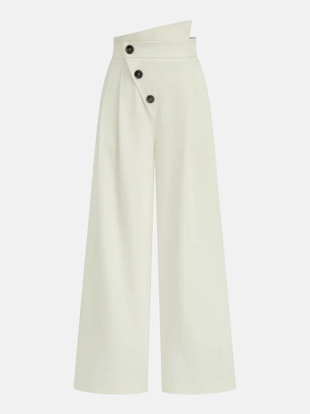 Asymmetric Button Mid-Waist Wide-Leg Pants - Wholesalesil
