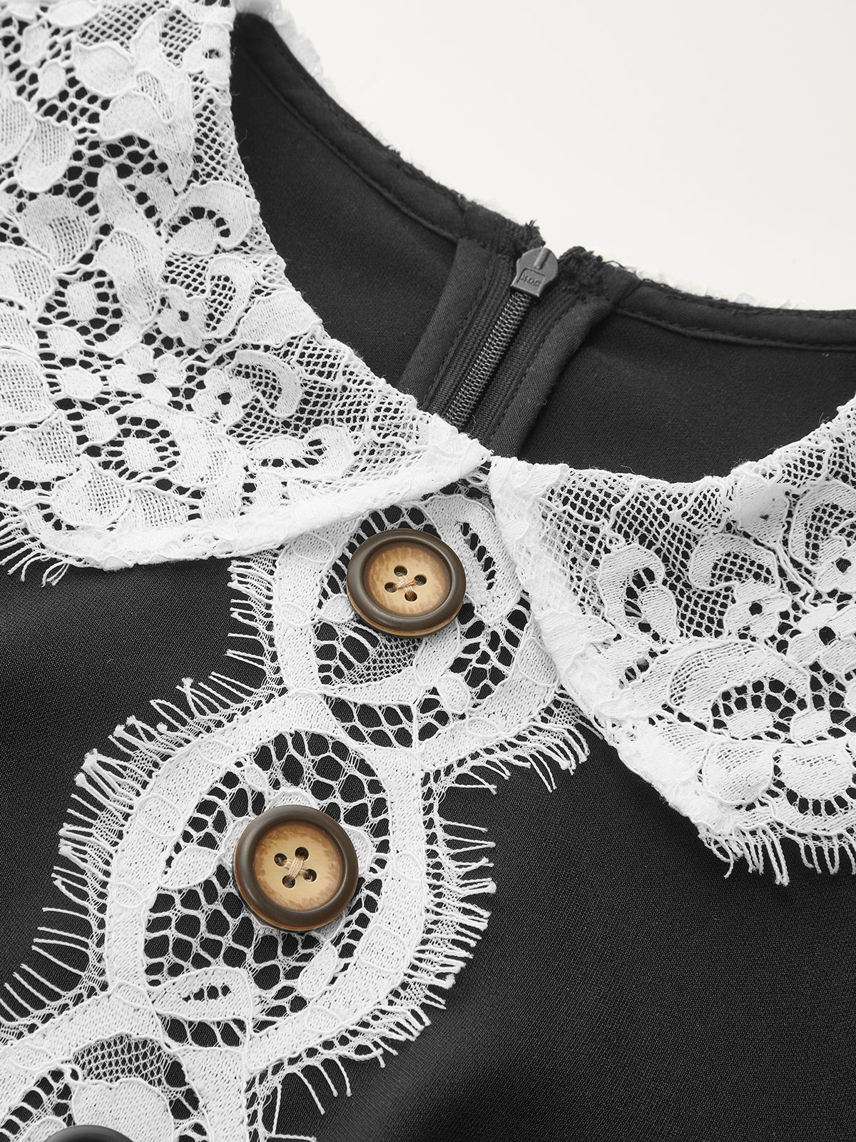 Lace Paneled Collared Long Sleeve Midi Dress - Wholesalesil