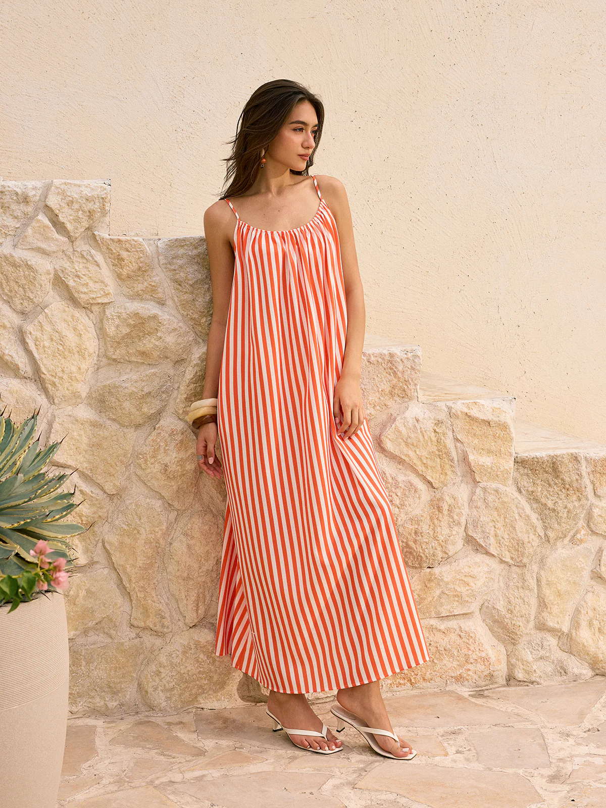 Striped Backless Maxi Dress - Wholesalesil