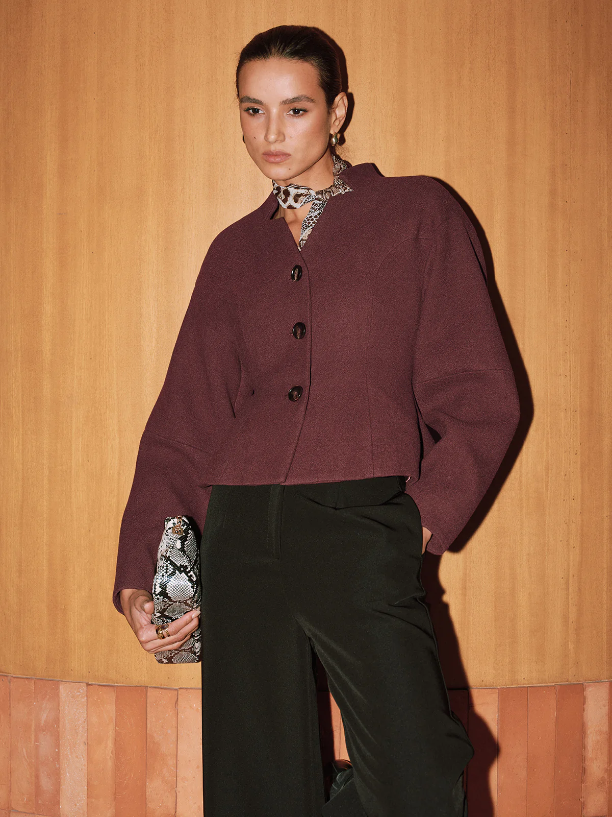 Stand Collar Tweed Jacket - Wholesalesil