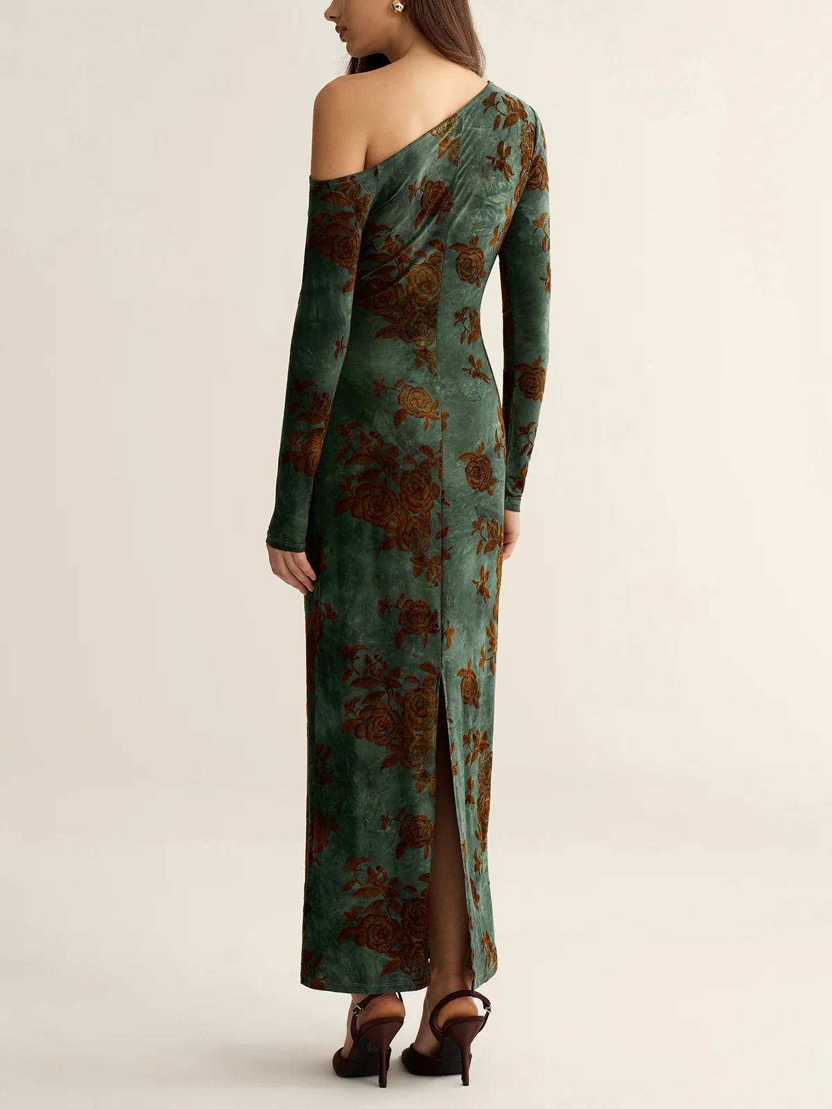 Floral Jacquard One-Shoulder Maxi Dress - Wholesalesil