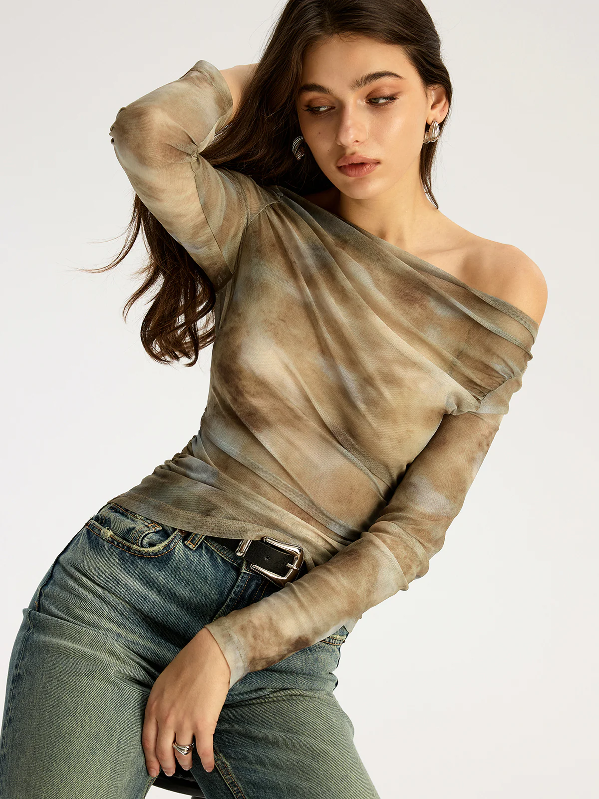 Tie Dye Print Off-shoulder Long Sleeve Top - Wholesalesil