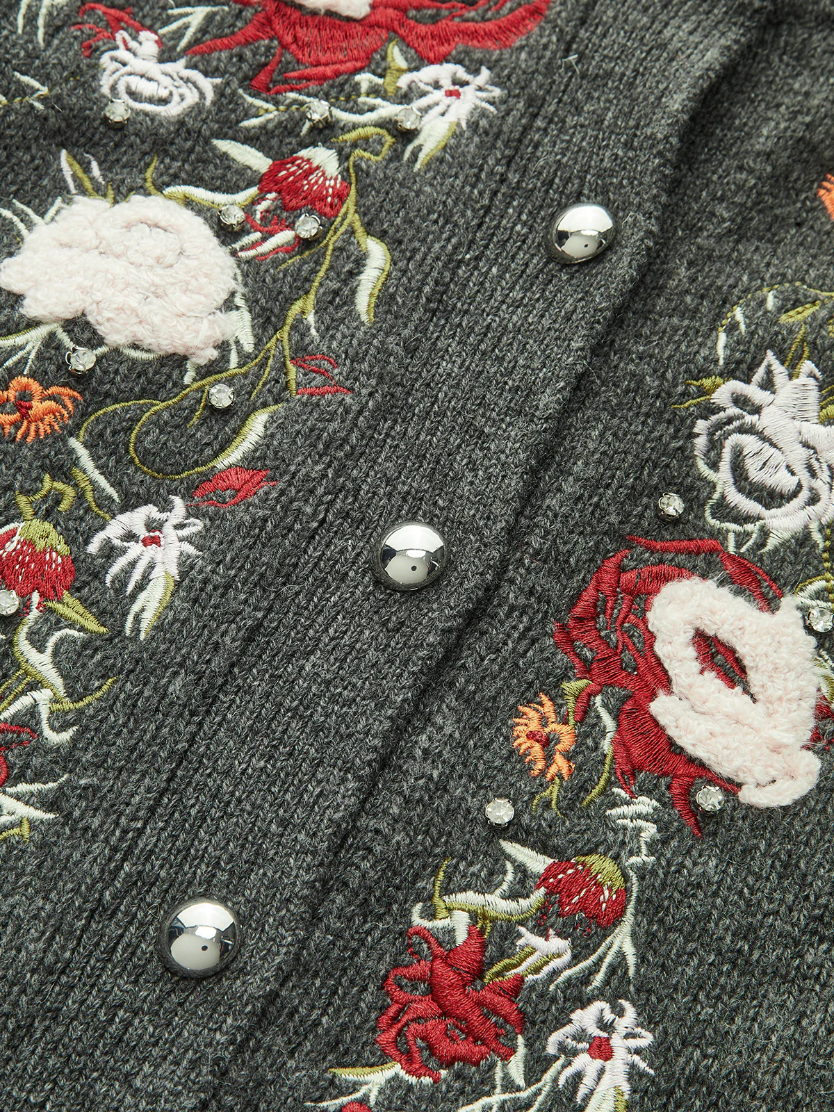Floral Embroidery Wool Blend Cardigan - Wholesalesil