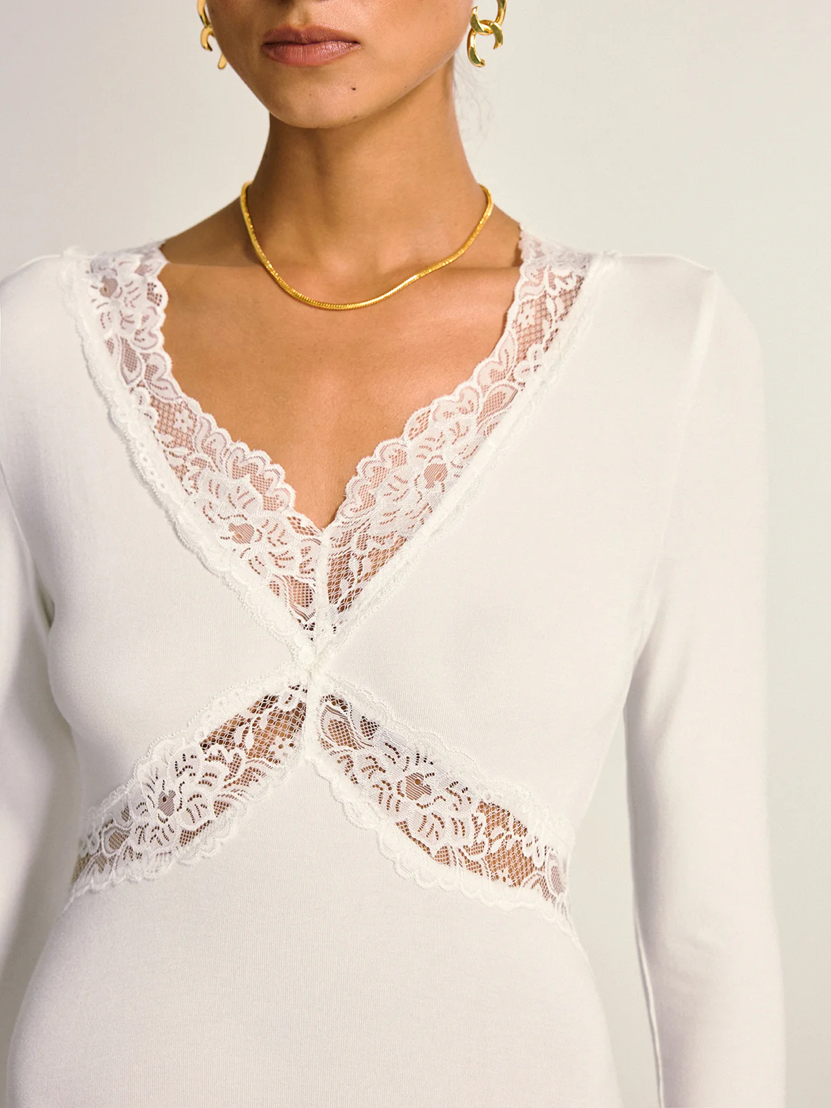 Lace Cross Paneled Long Sleeve Maxi Dress - Wholesalesil