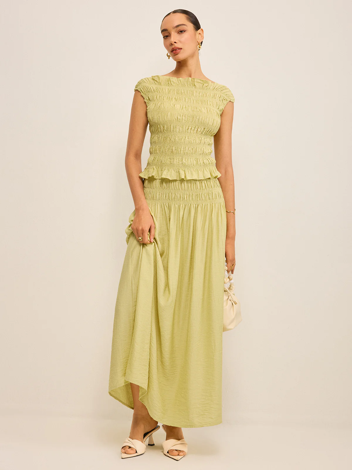 Reversible Pleated Linen Top with Ruffled Neckline - Wholesalesil