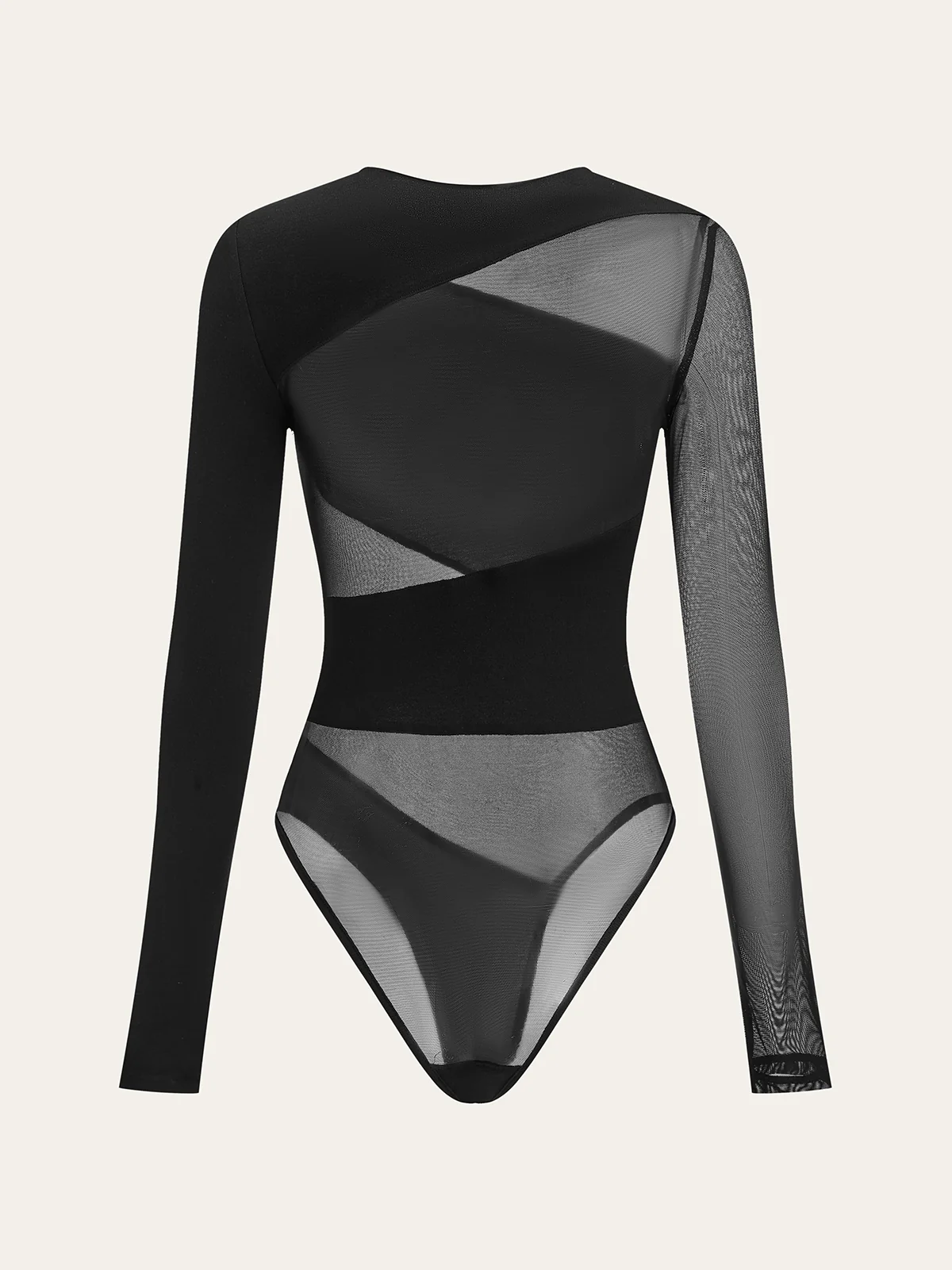 Sheer Mesh Panel Long Sleeve Bodysuit - Wholesalesil