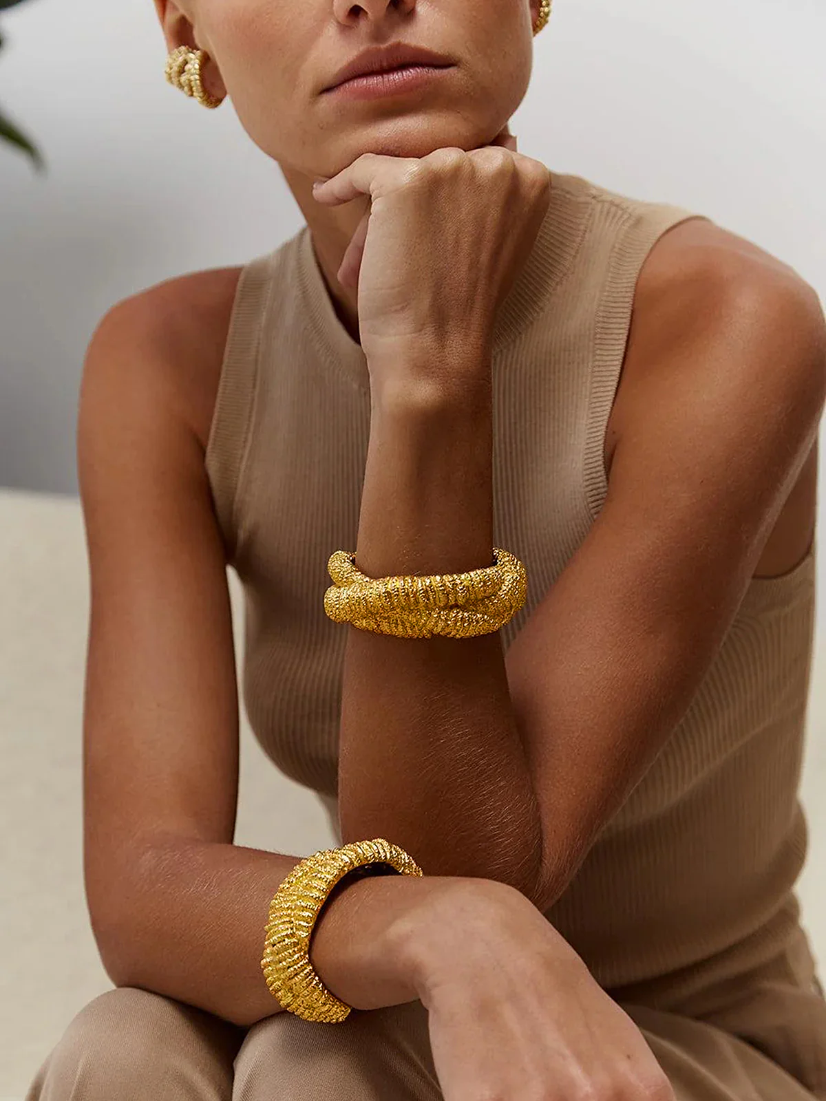 Golden Lava-Textured Exaggerated Open Bracelet - Wholesalesil