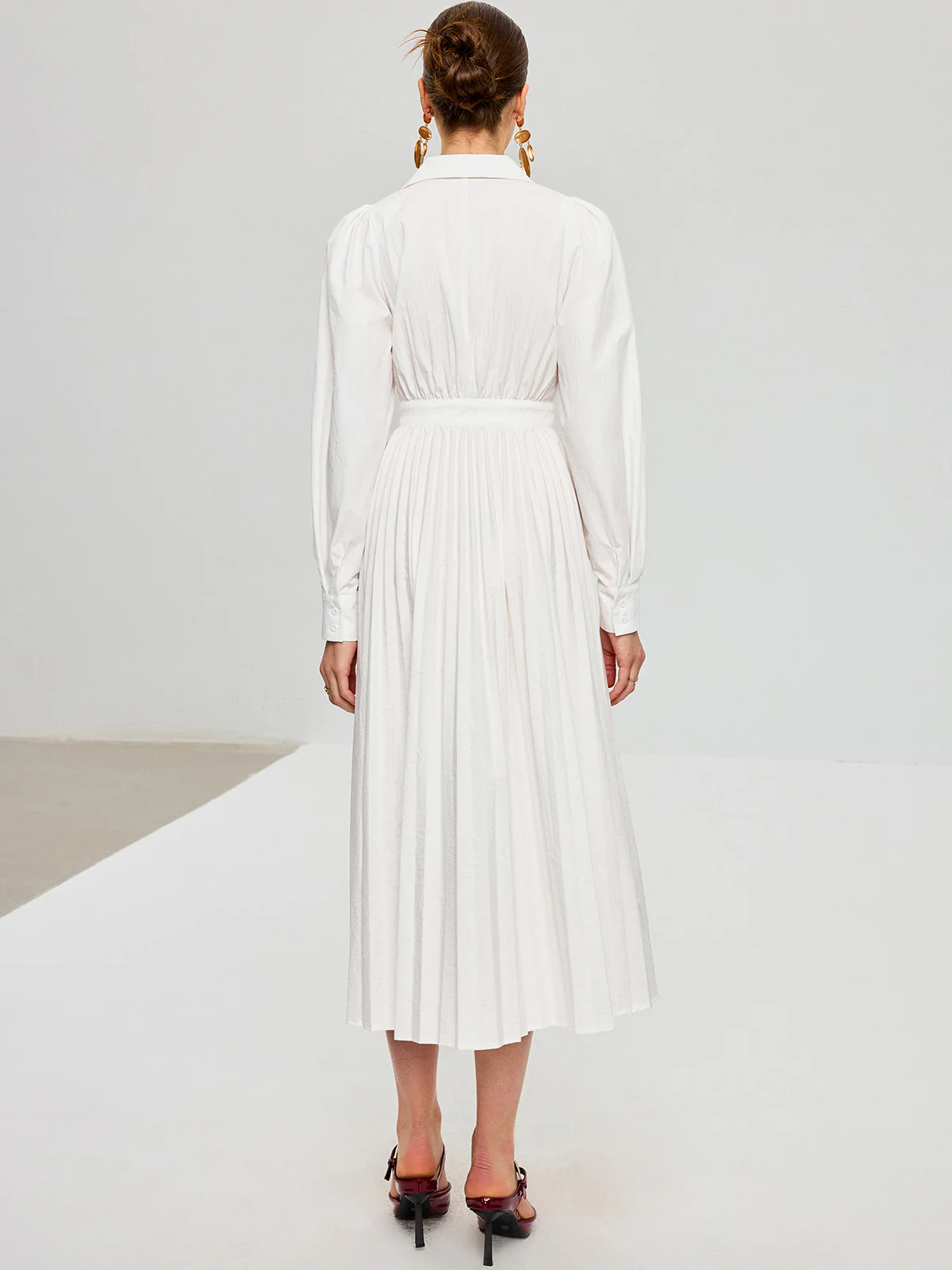 Lace-Up Pleated Midi Dress - Wholesalesil