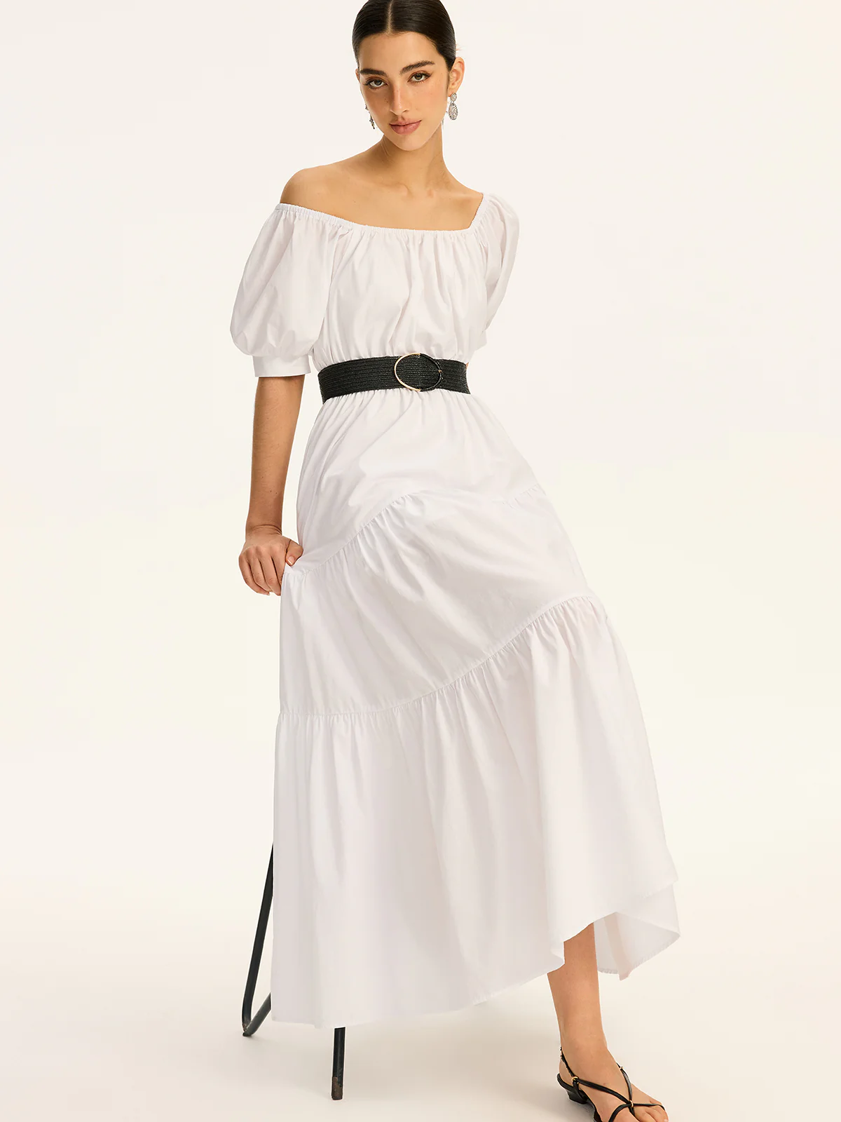 Cotton Off-Shoulder Short-Sleeve Maxi Dress - Wholesalesil