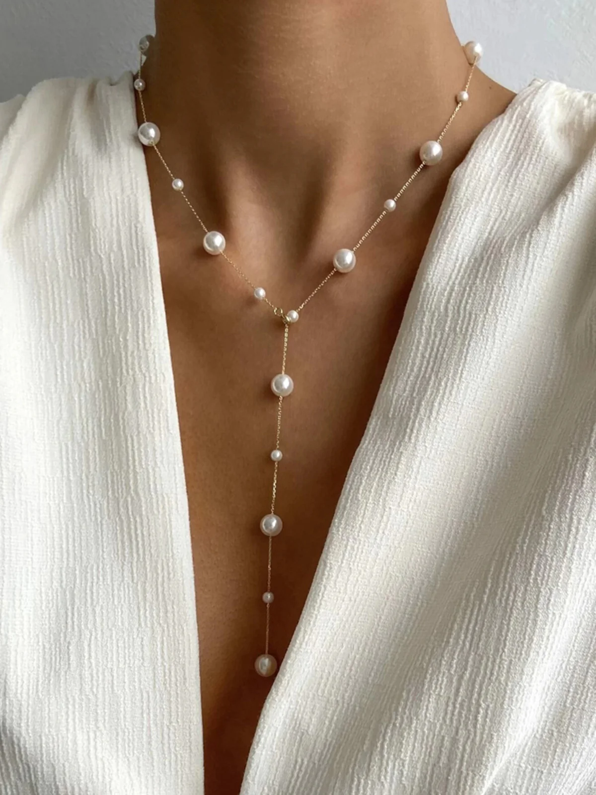 Pearl Drop Y-Necklace - Wholesalesil