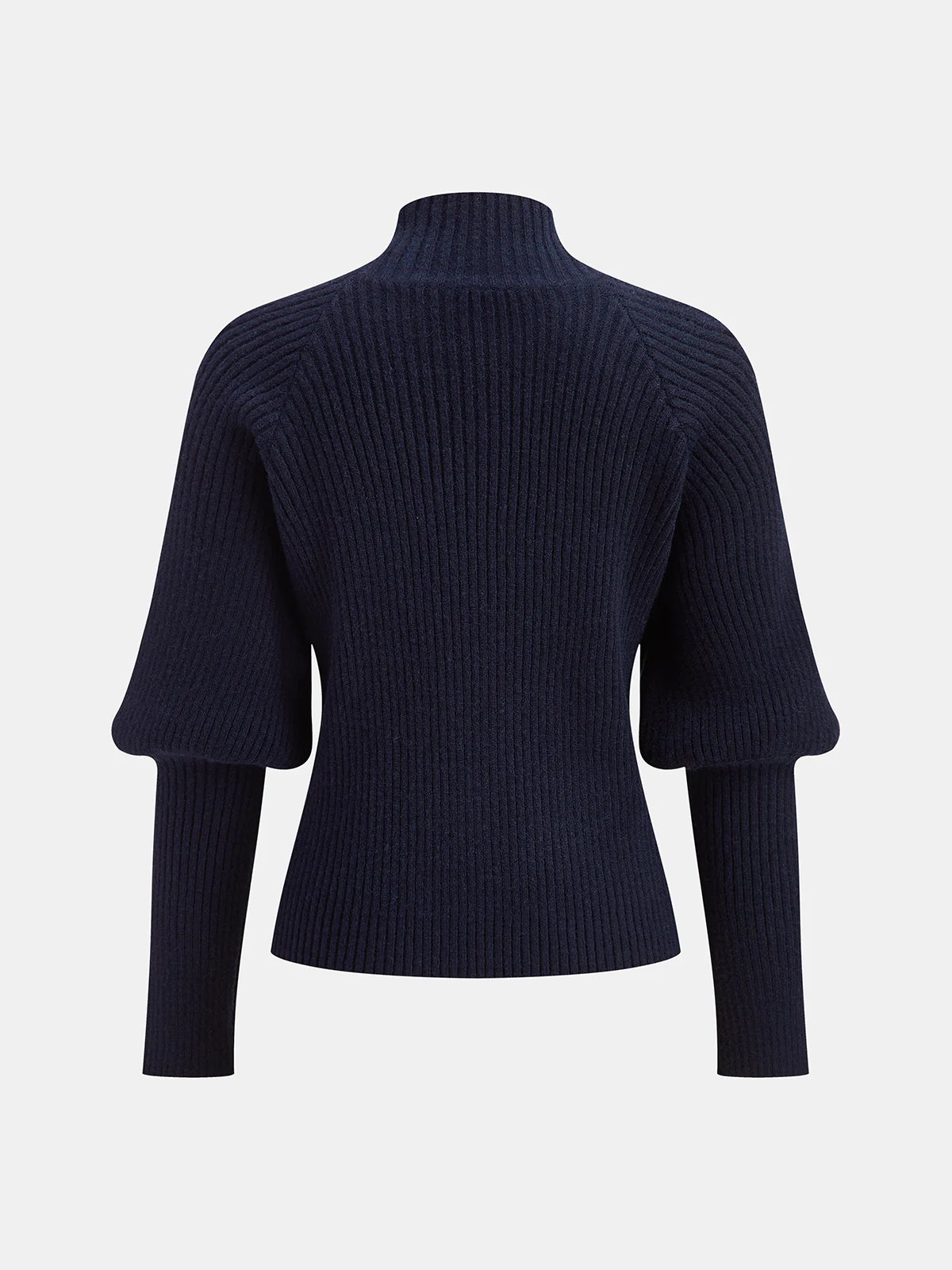 Metal Detail Mock Neck Puff Sleeve Sweater - Wholesalesil