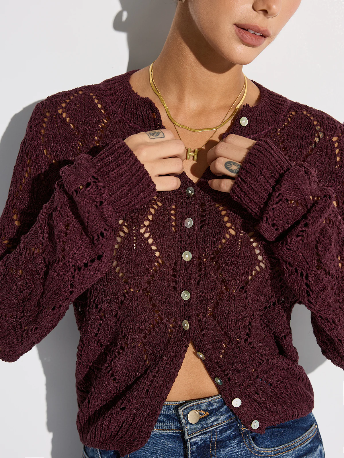 Semi-Sheer Openwork Knit Cardigan - Wholesalesil
