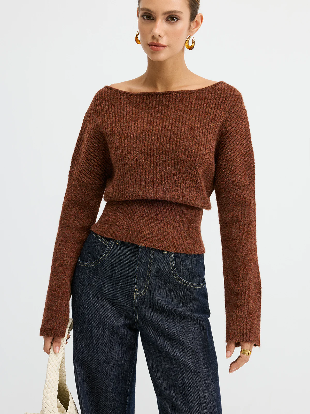 Wool Blend Off-Shoulder Sweater - Wholesalesil