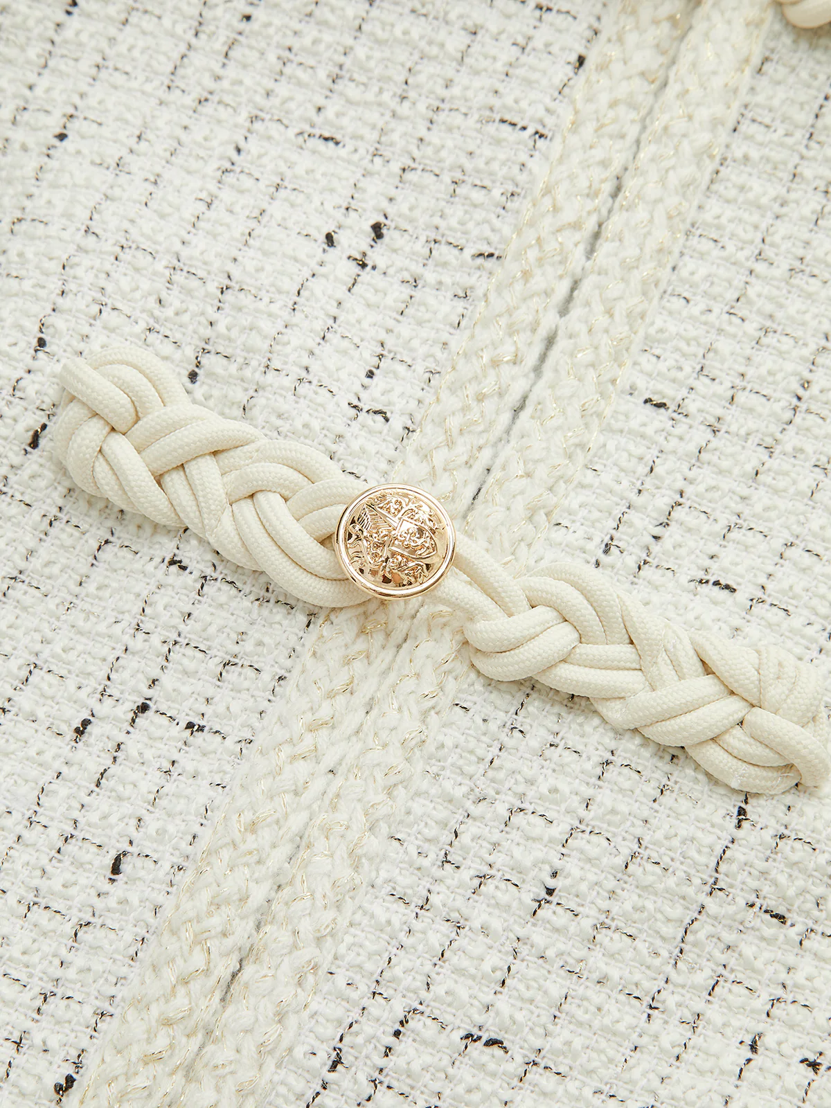 Metal Detail Knot Button Tweed Jacket - Wholesalesil