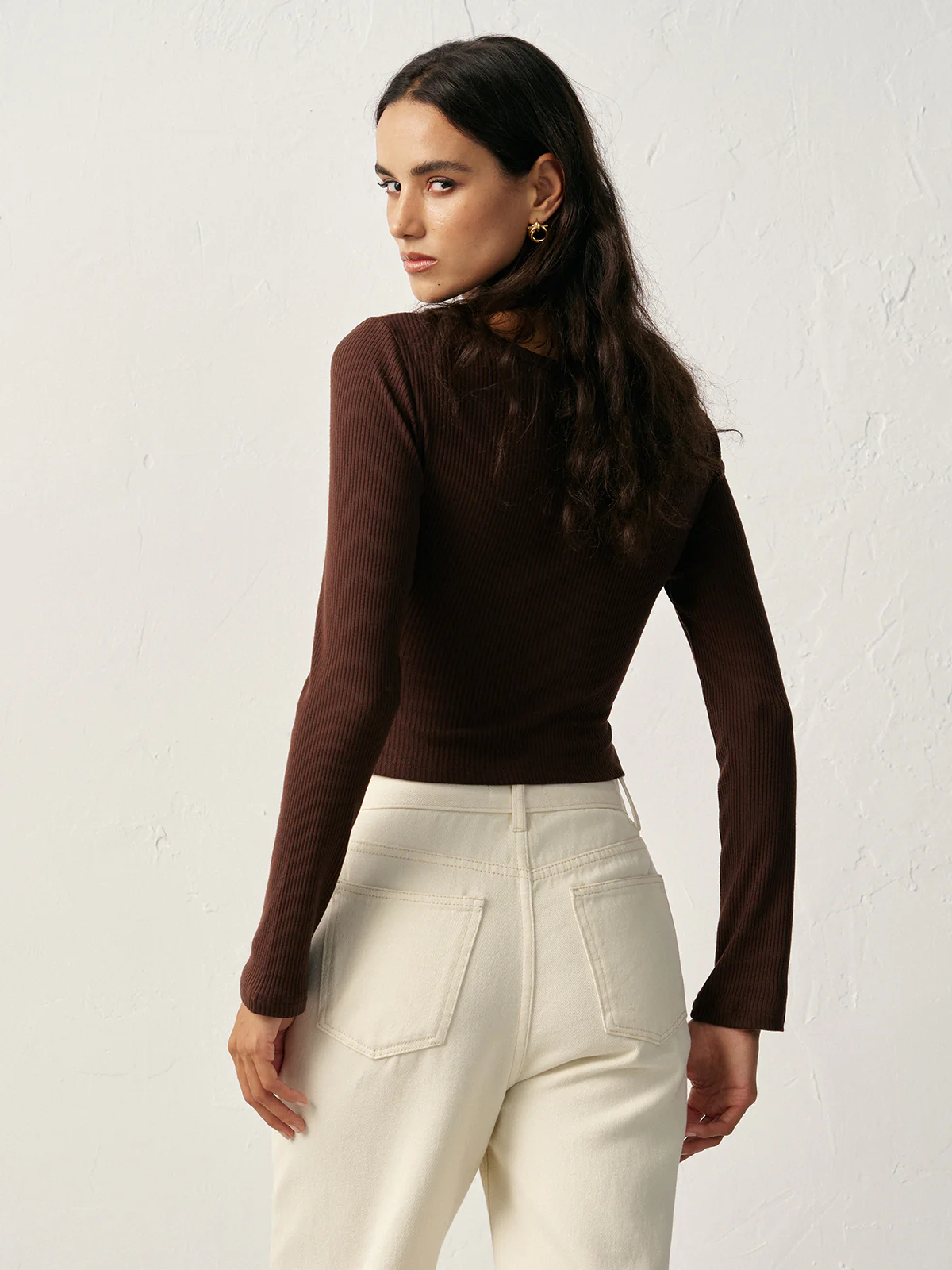 Asymmetric Button Detail Ribbed T-Shirt - Wholesalesil