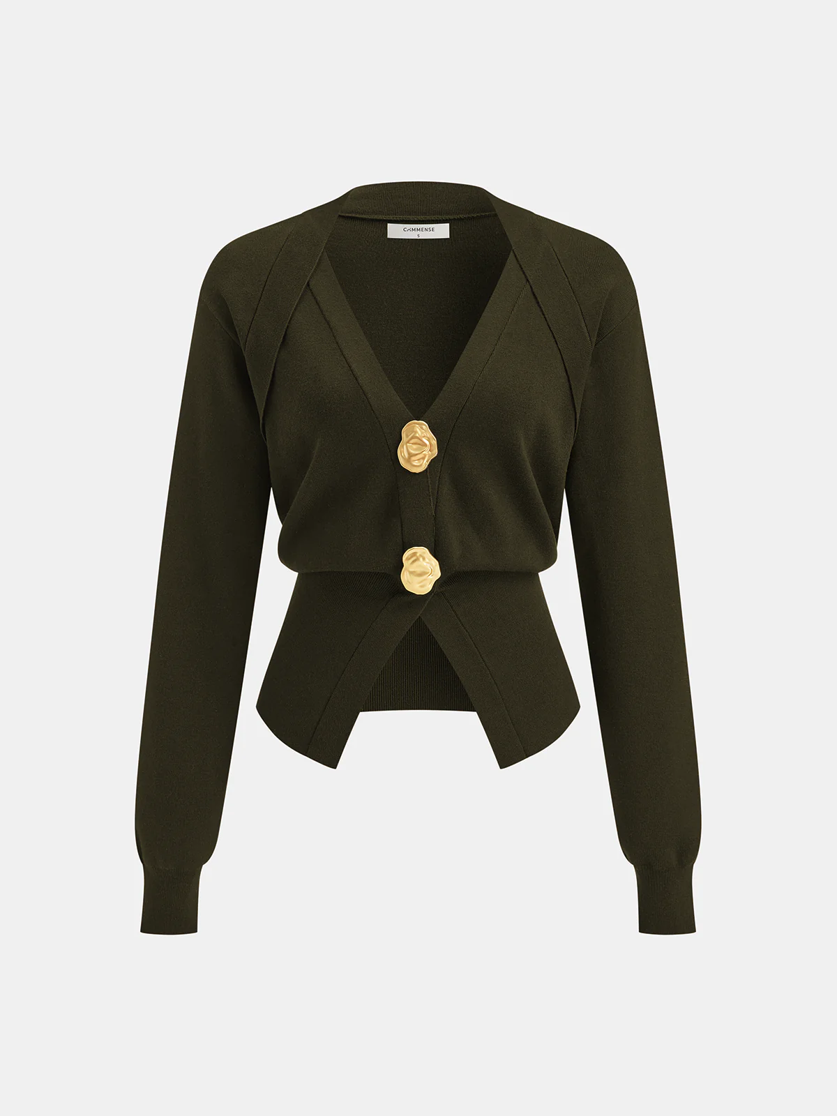 Metal Button V-Neck Knit Cardigan - Wholesalesil