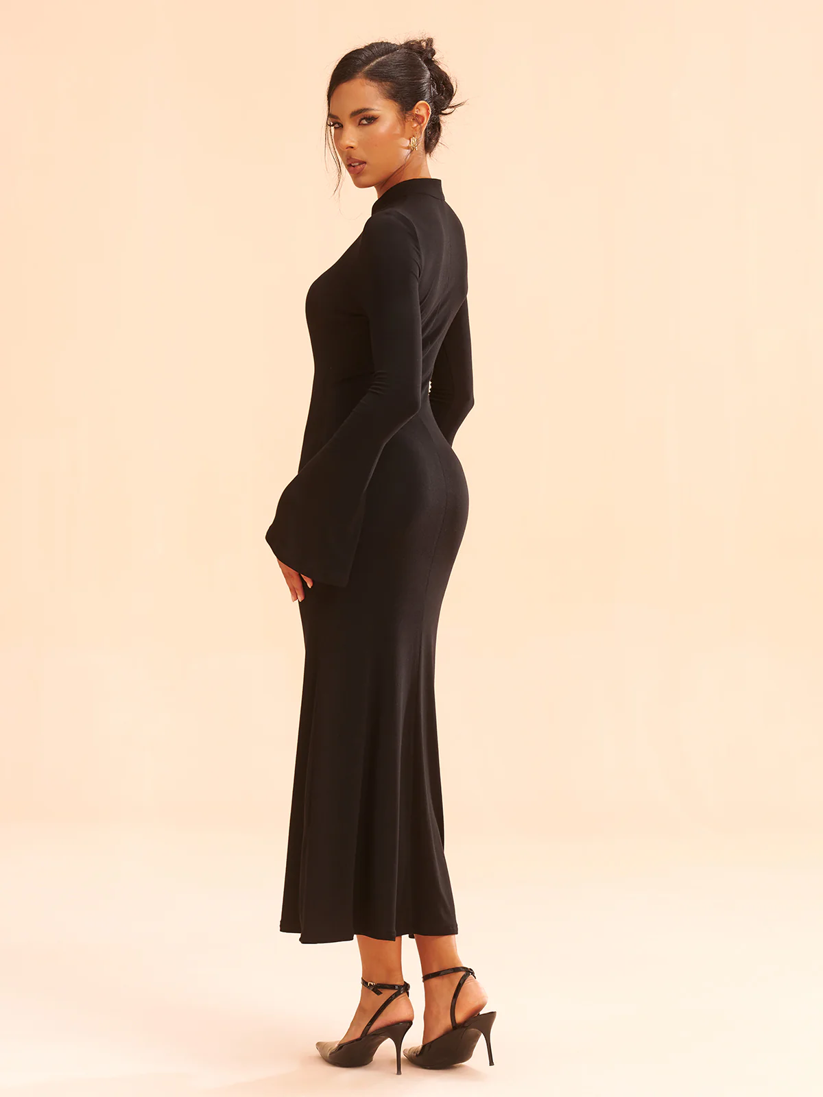 Metal Bow Detail Stand Collar Maxi Dress - Wholesalesil