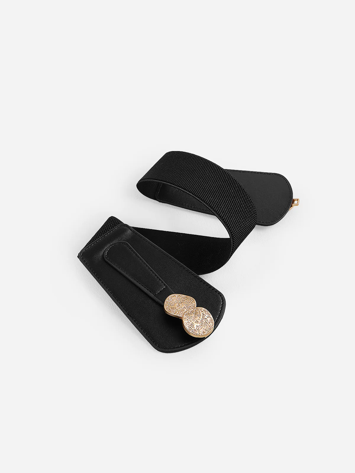 Gold Medallion Accent Elastic Wide Waist Belt - Wholesalesil