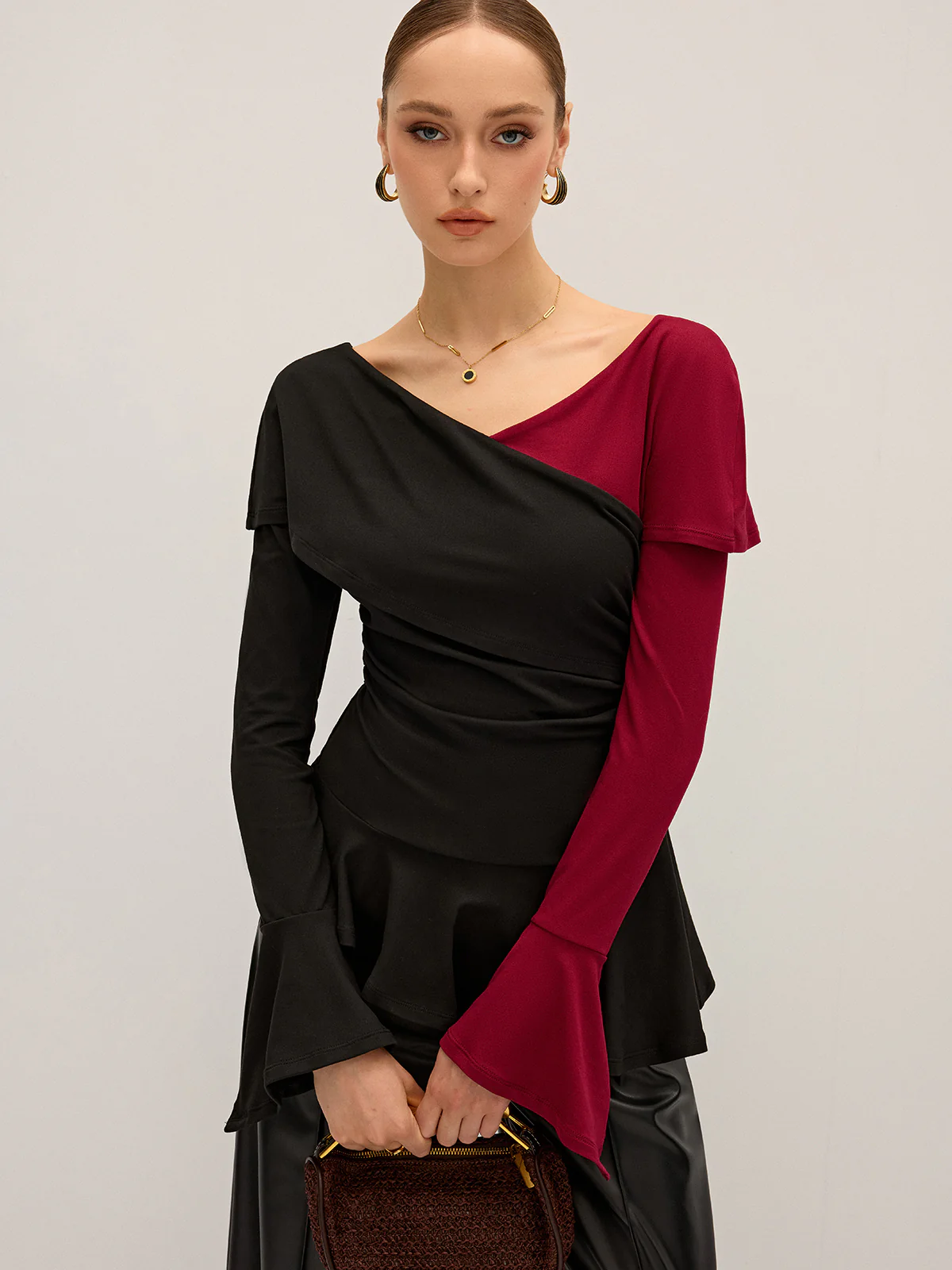 Two-Tone Asymmetric Peplum T-Shirt - Wholesalesil