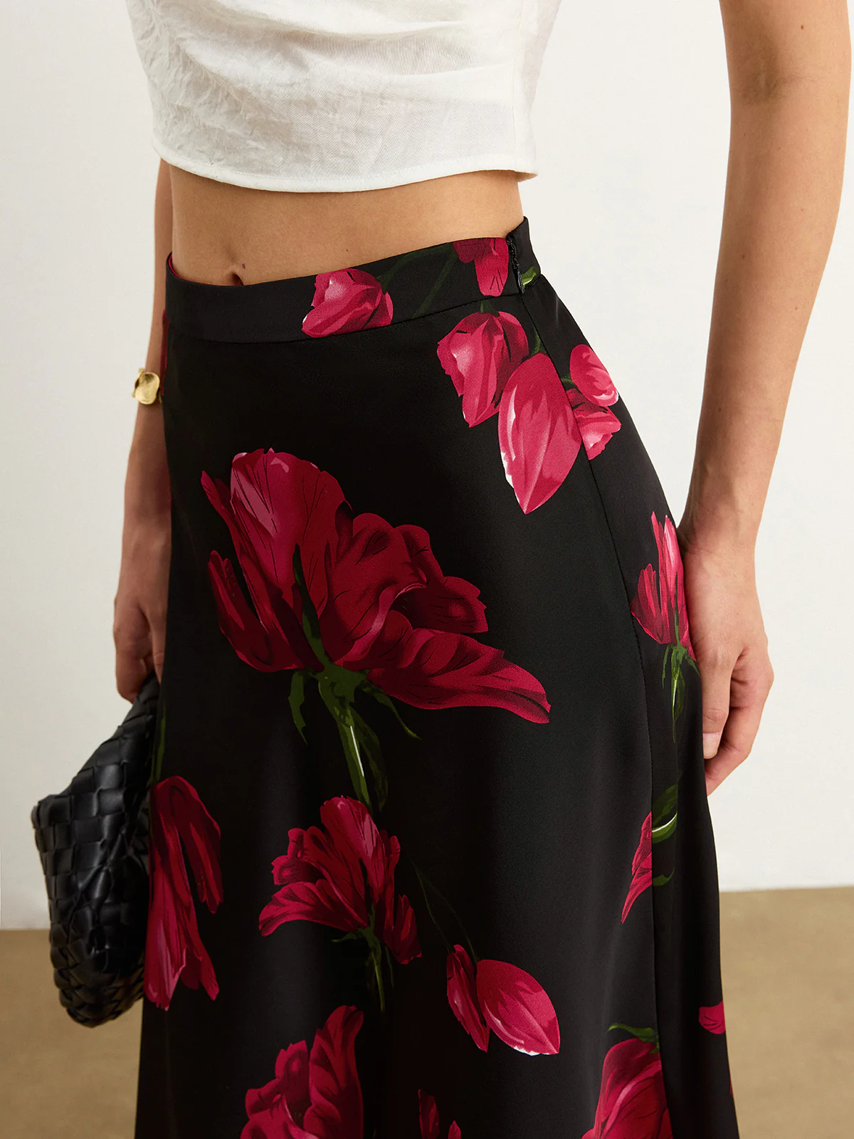 Satin Rose Midi Skirt - Wholesalesil