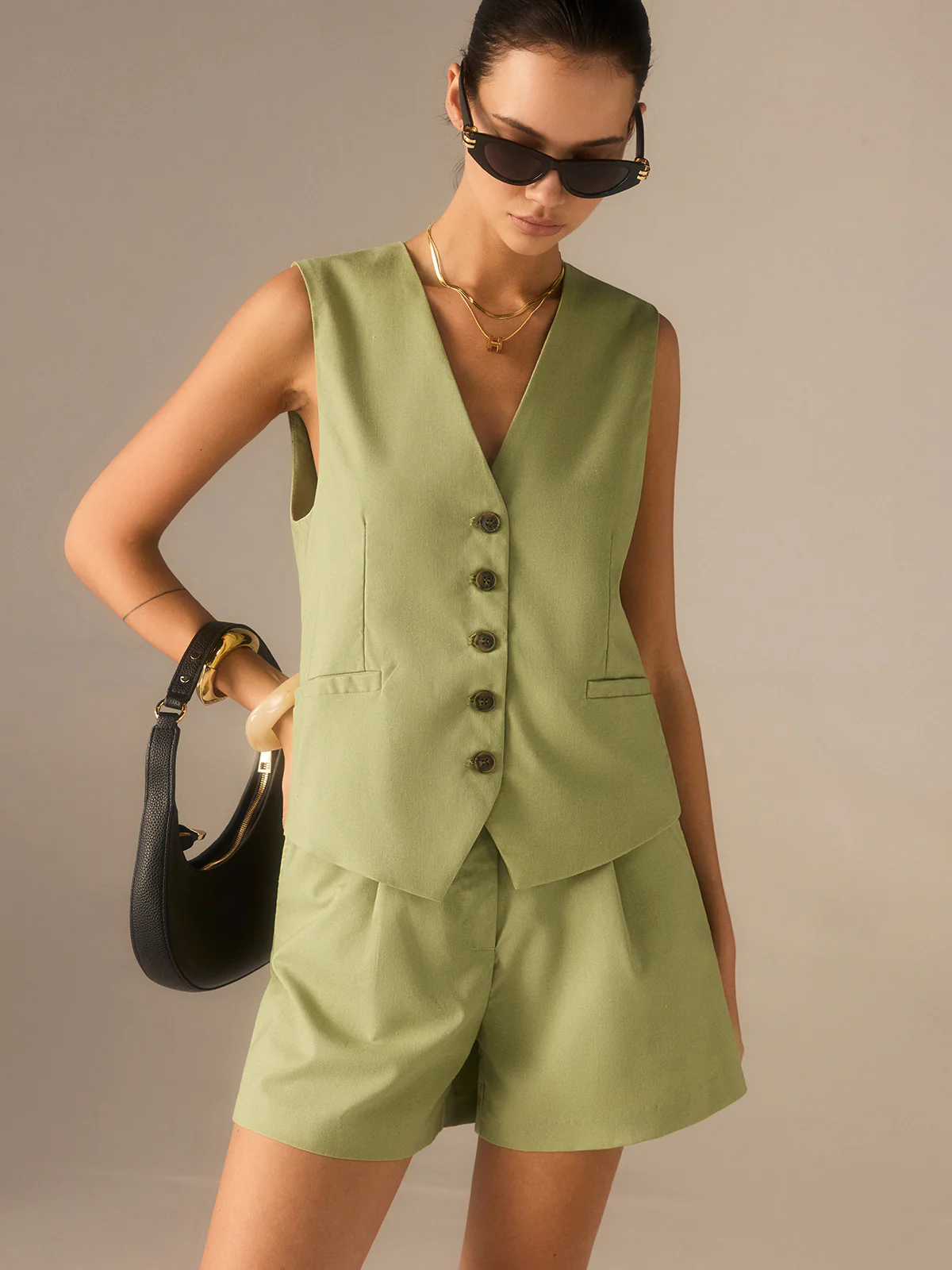 Linen & Cotton Buttoned Vest - Wholesalesil