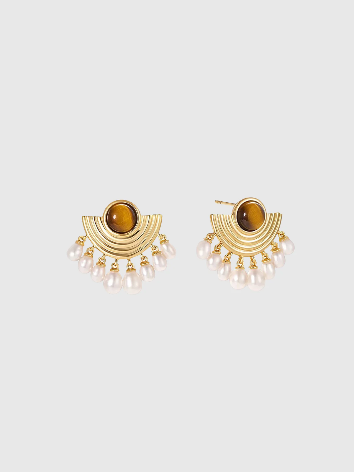 Tiger Eye Pearl Fan-Shaped Earrings - Wholesalesil