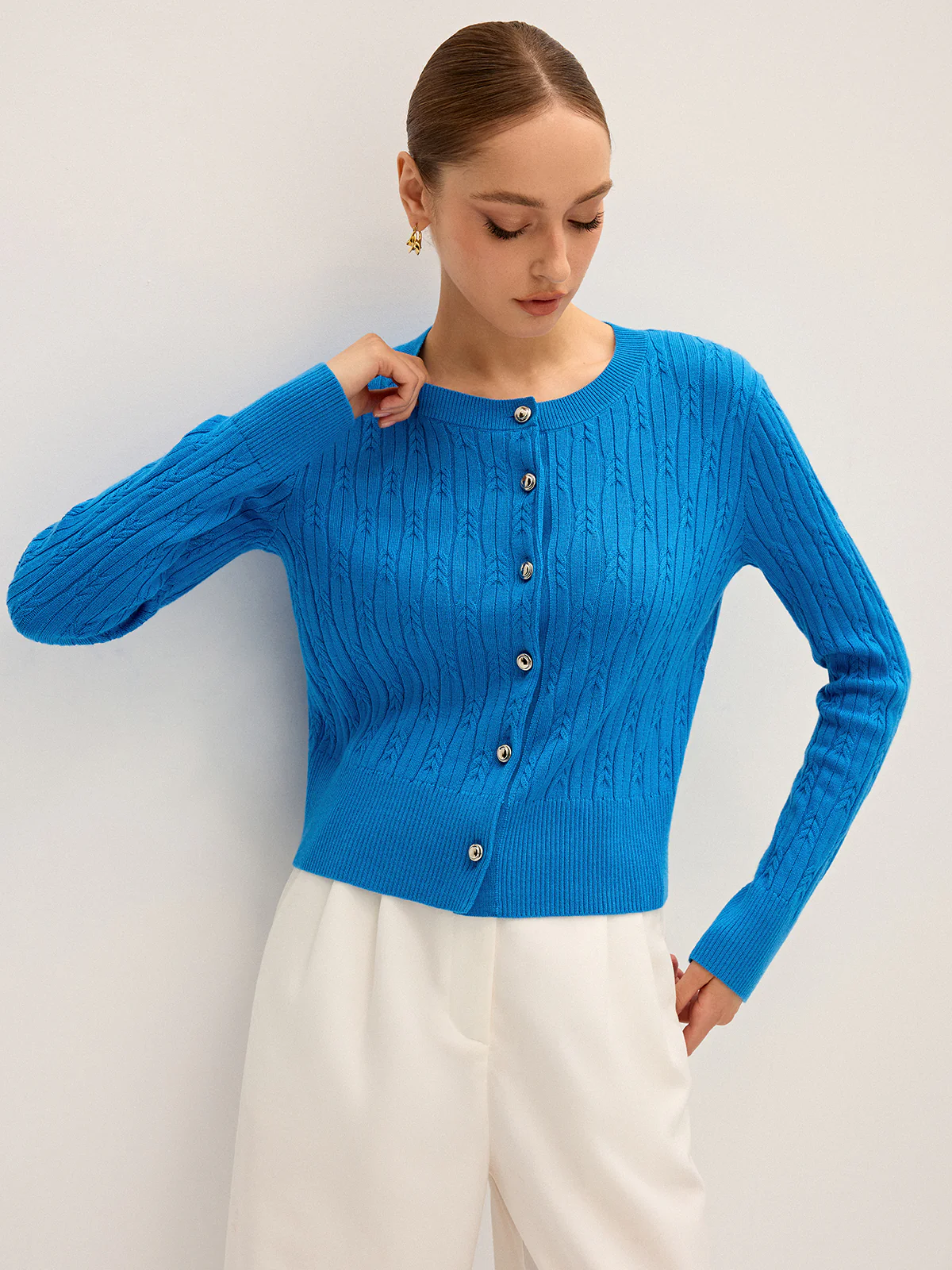 Cable Knit Wool Blend Cardigan - Wholesalesil