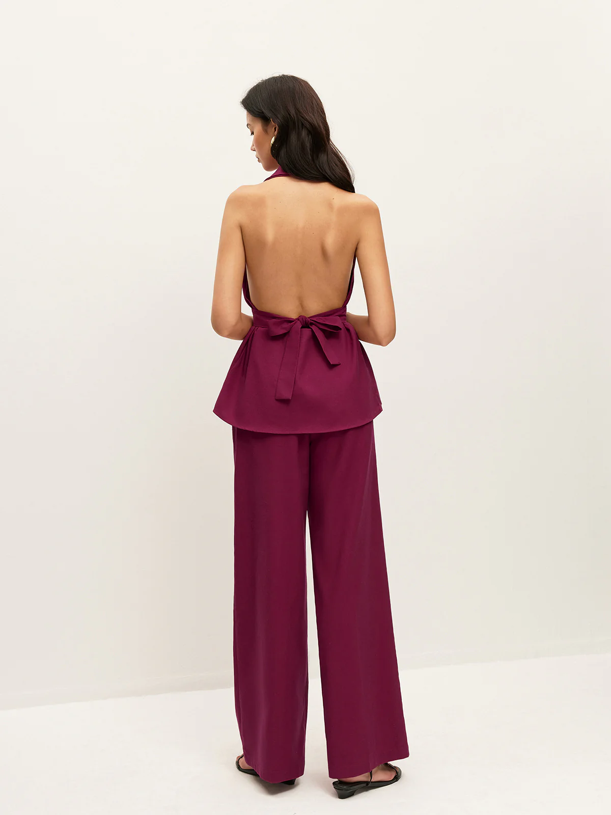 Halter Neck Belted Pocketed Pants Set - Wholesalesil