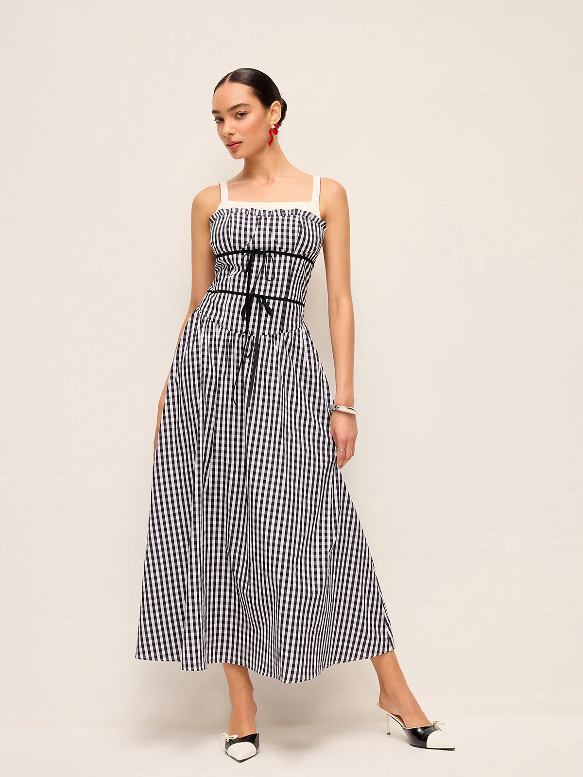 Gingham Corset-Style Midi Dress - Wholesalesil