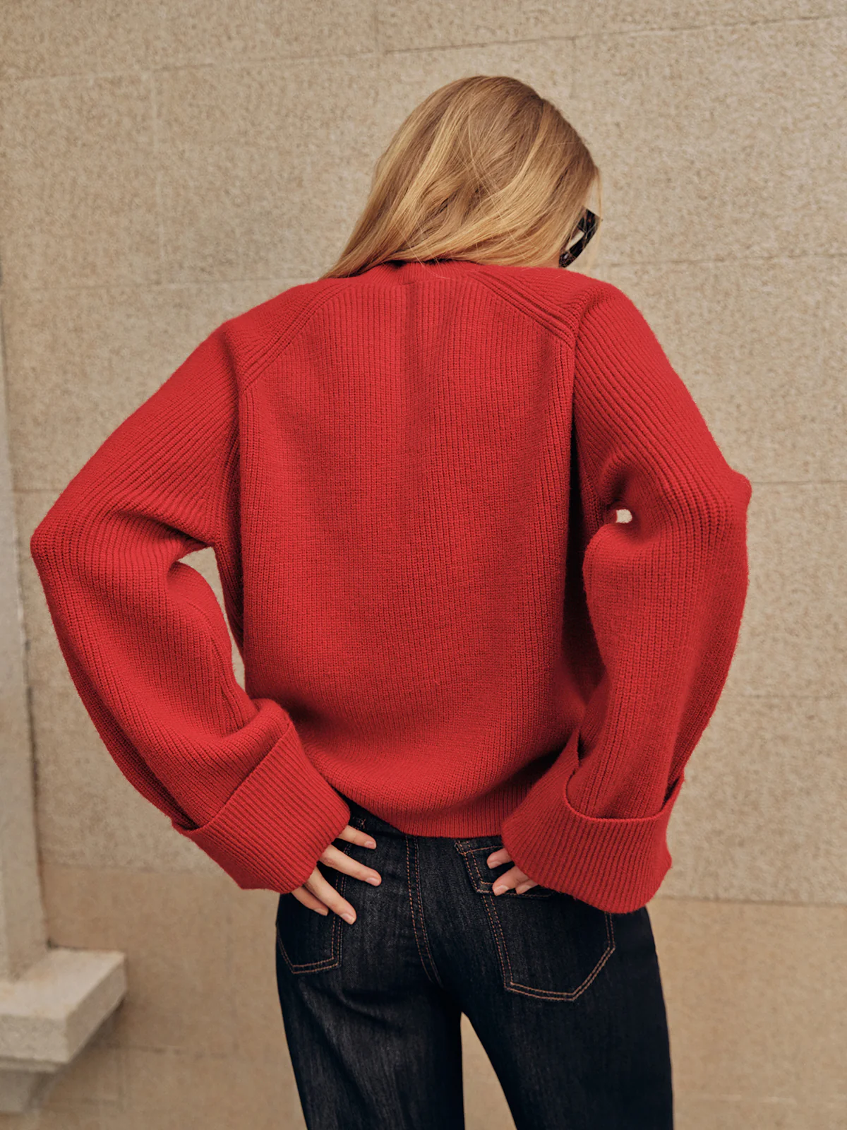 Cuffed Sleeve Oversized Sweater - Wholesalesil
