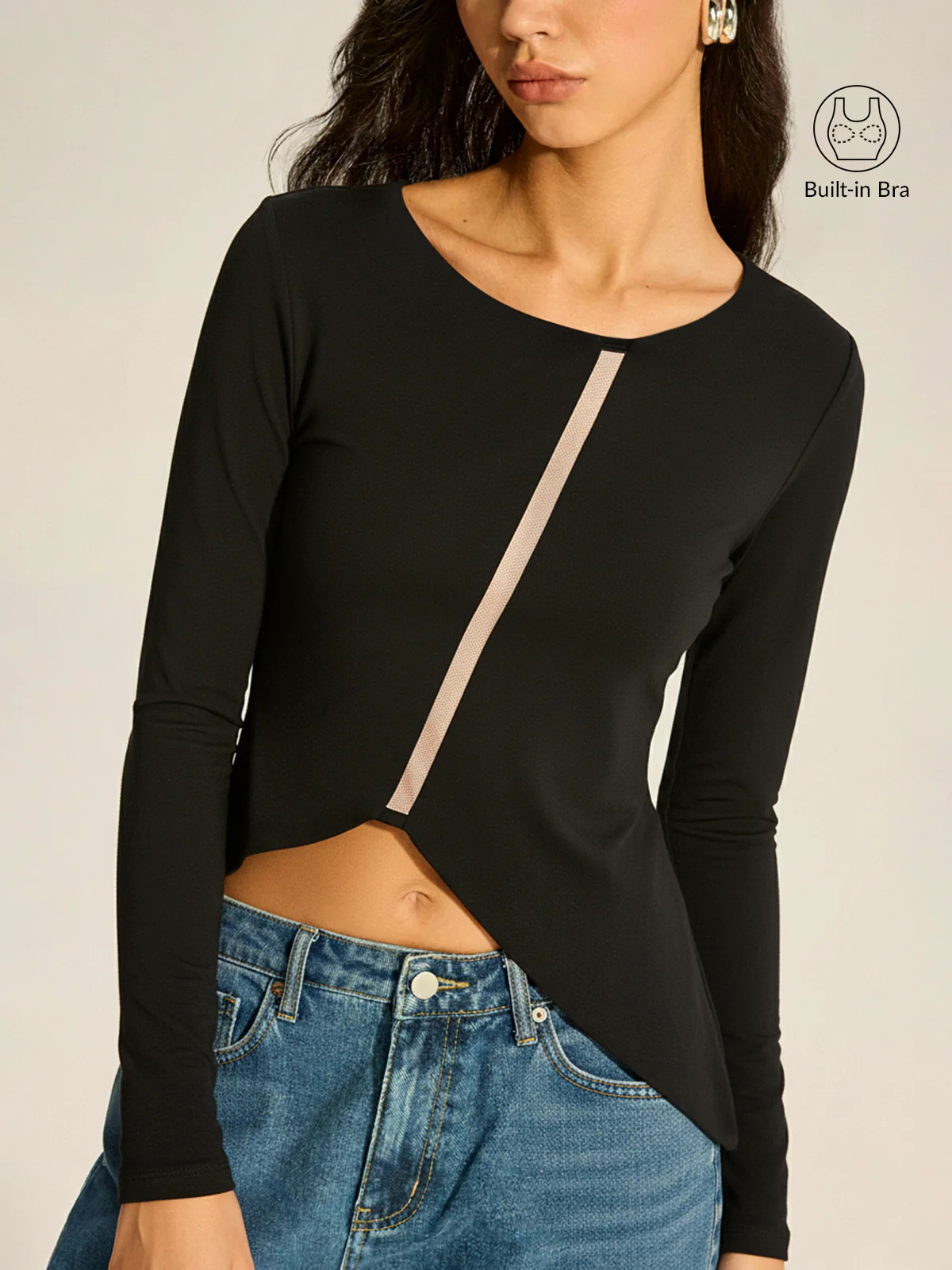 Bra-free Asymmetrical Round Neck Shirt - Wholesalesil