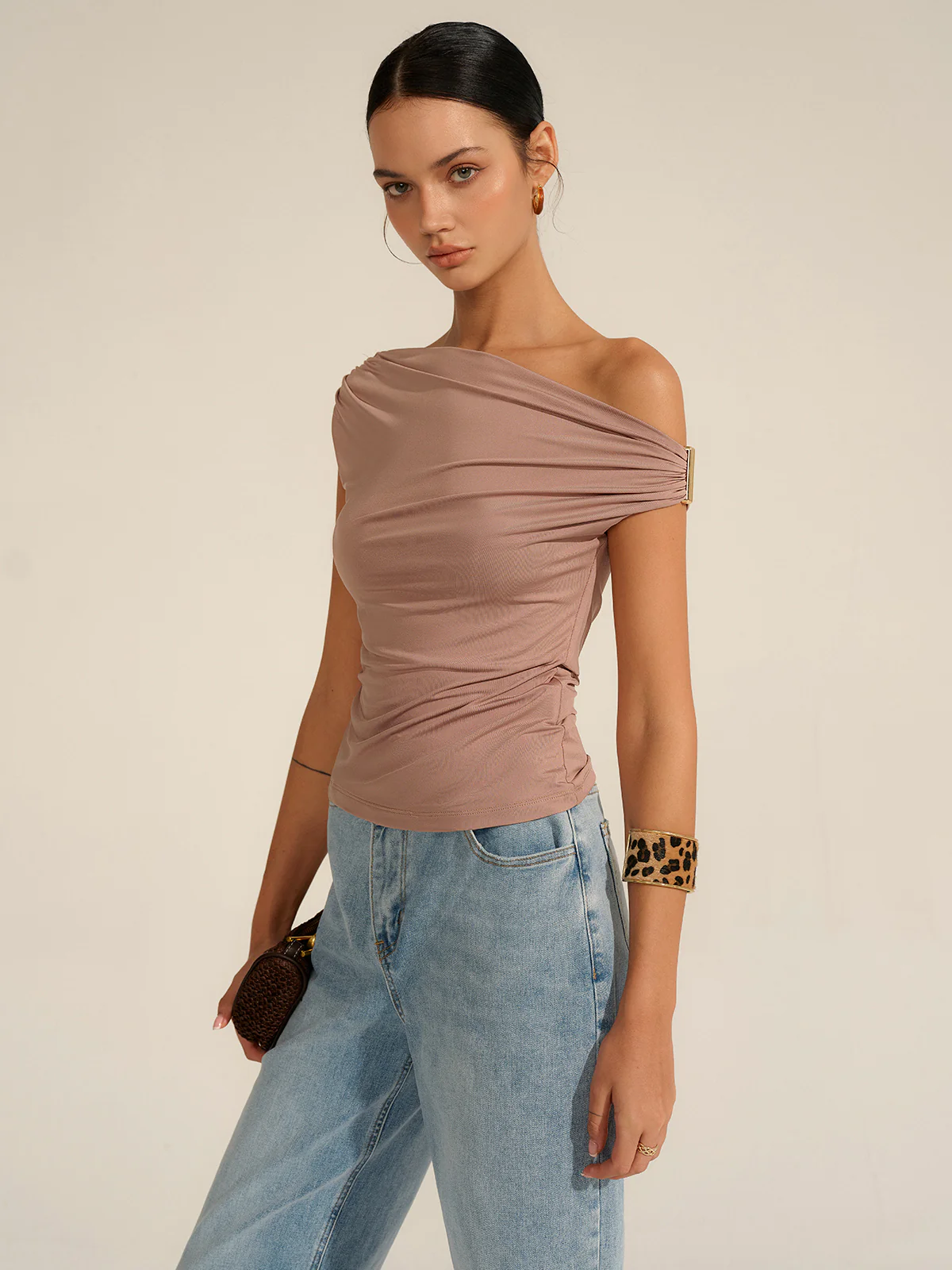 Ruched One-Shoulder Top - Wholesalesil