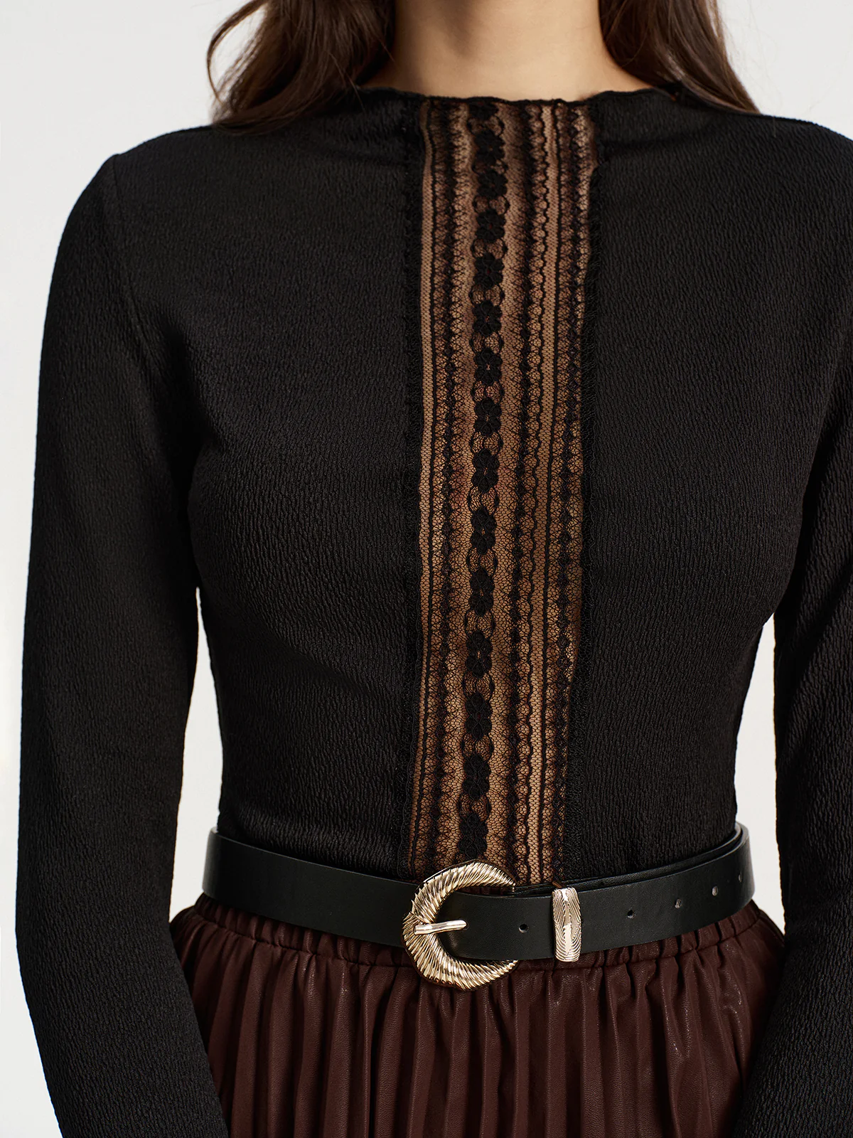 Lace Panel Textured Top - Wholesalesil