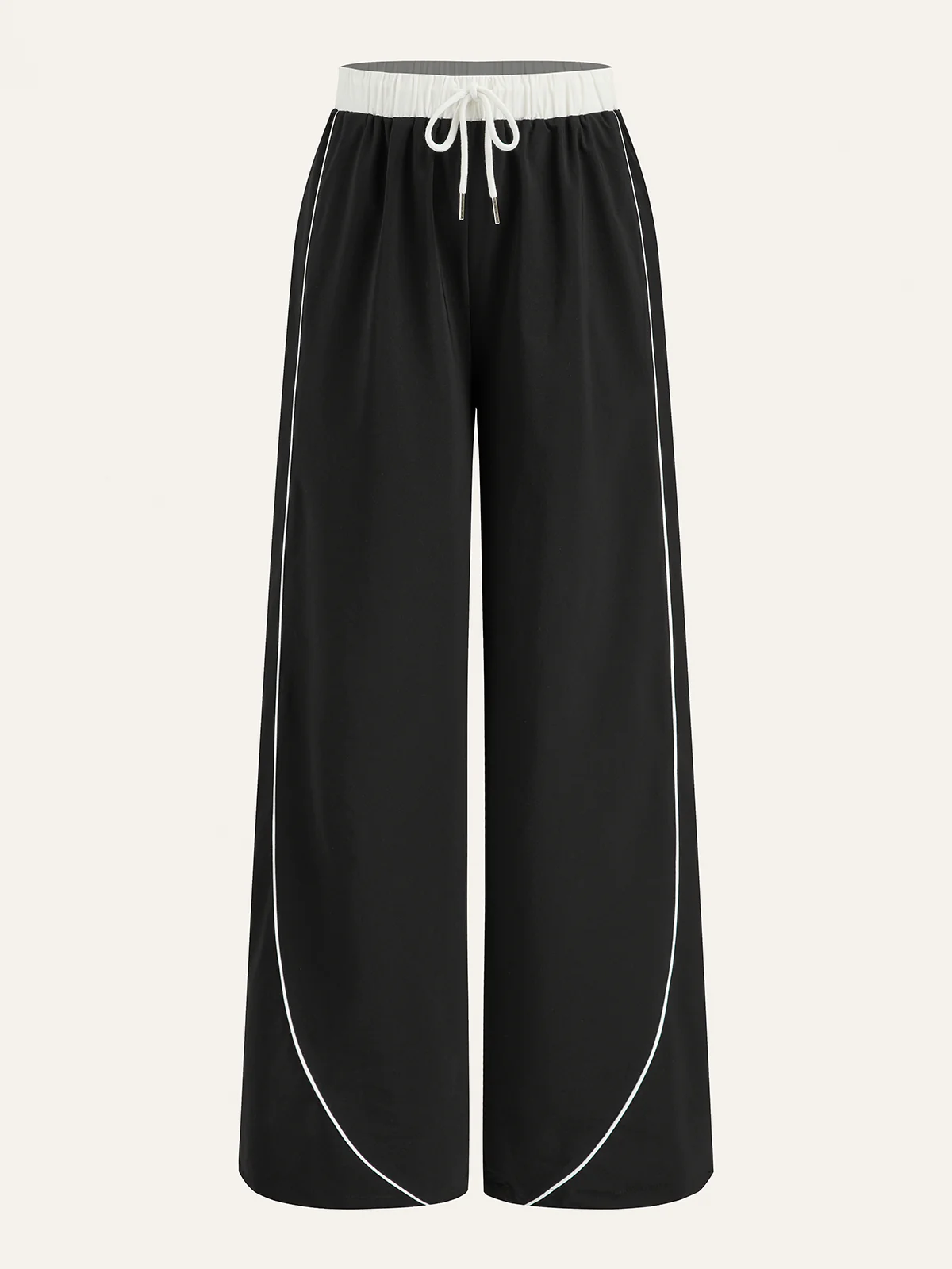 Contrast Waistband Drawstring Wide-Leg Pants - Wholesalesil