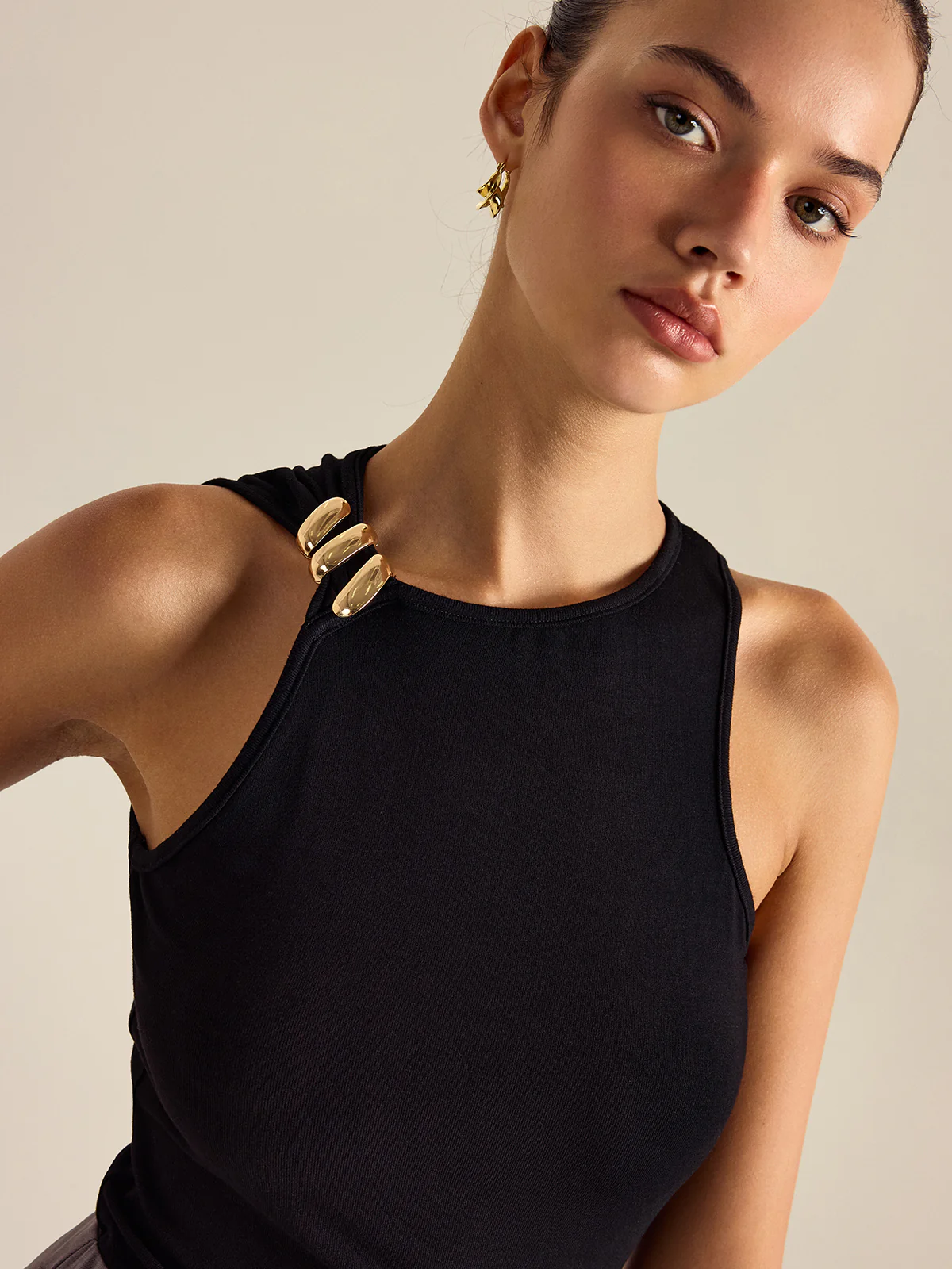 Metal Decor Sleeveless Top - Wholesalesil